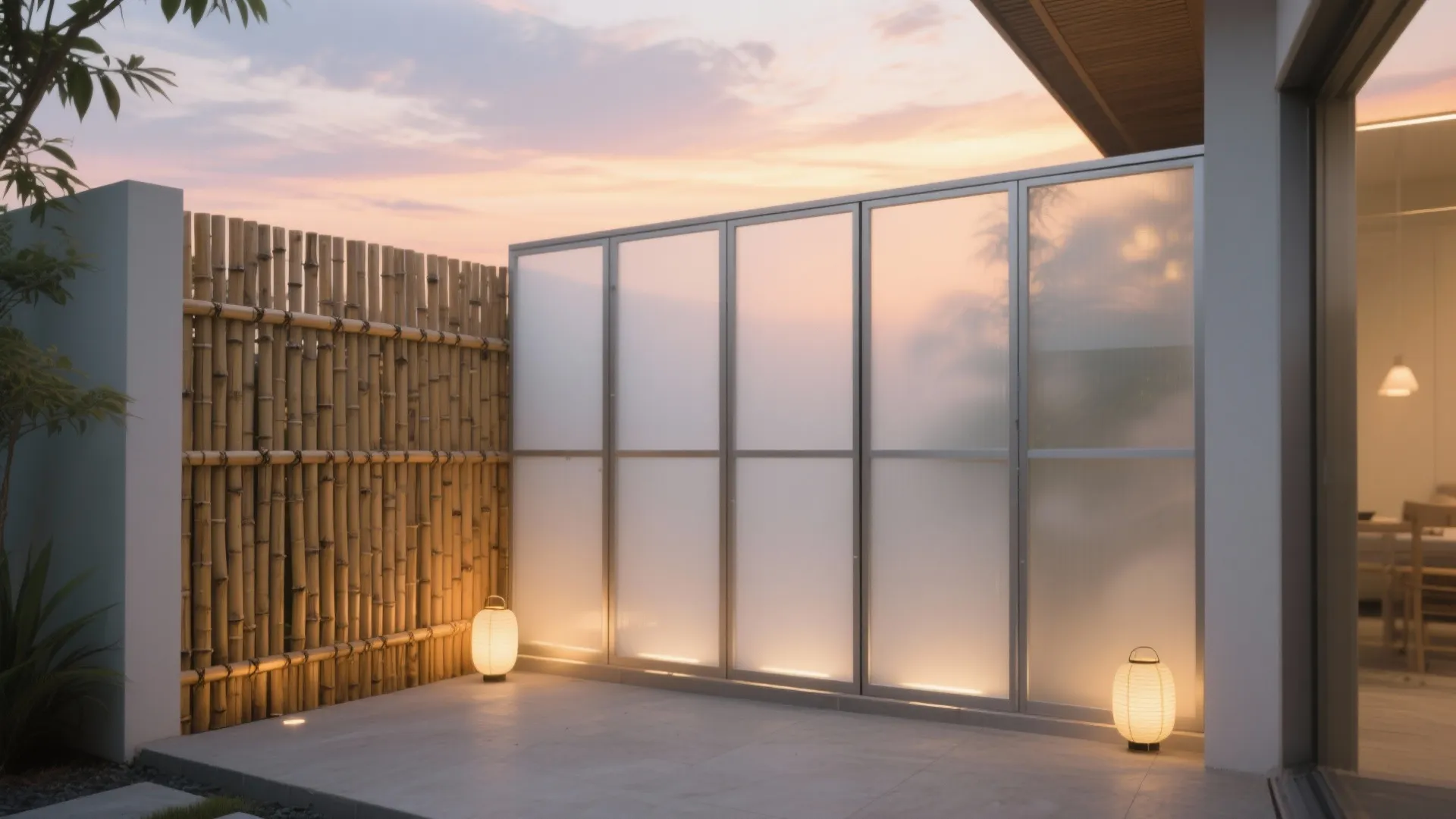 Bamboo + Translucent Panels (Light, Airy Privacy)