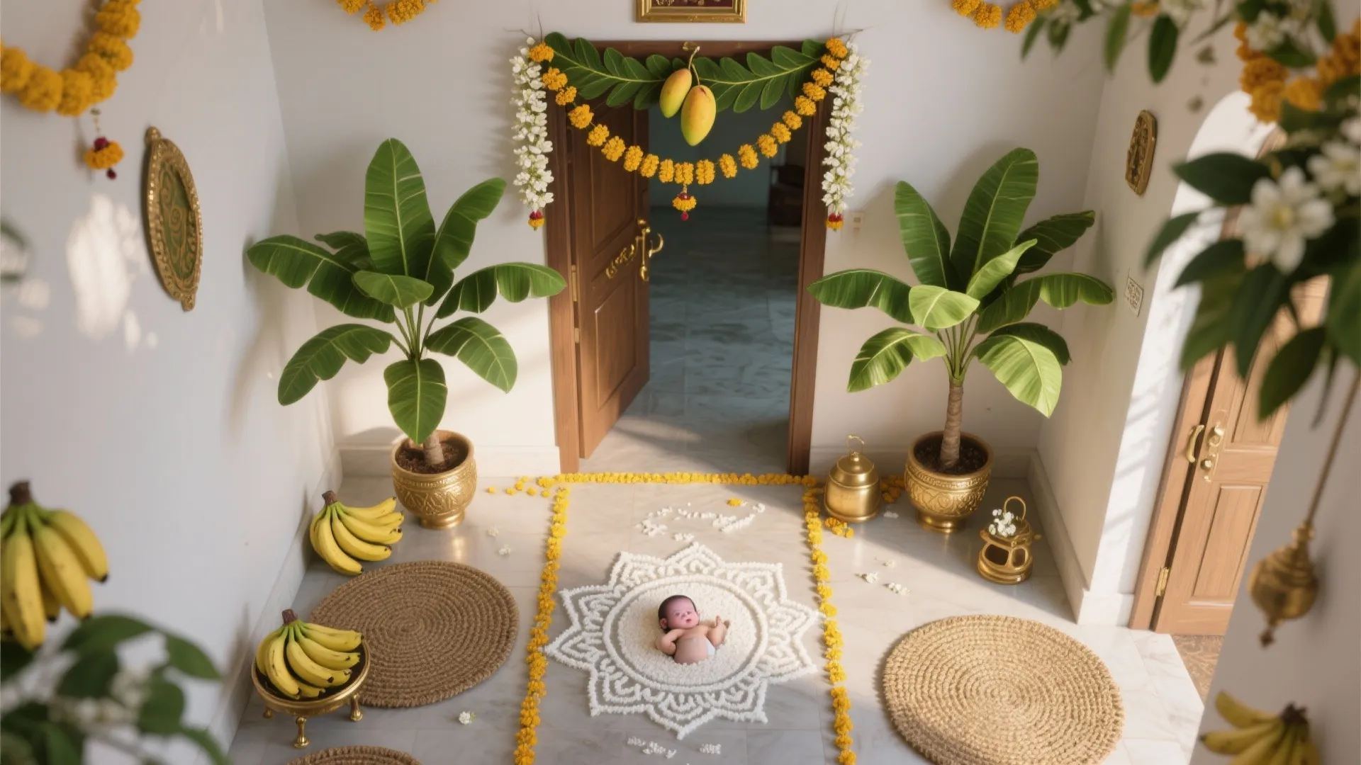 Banana Leaf Entrance, Toran & Kolam Floor Art