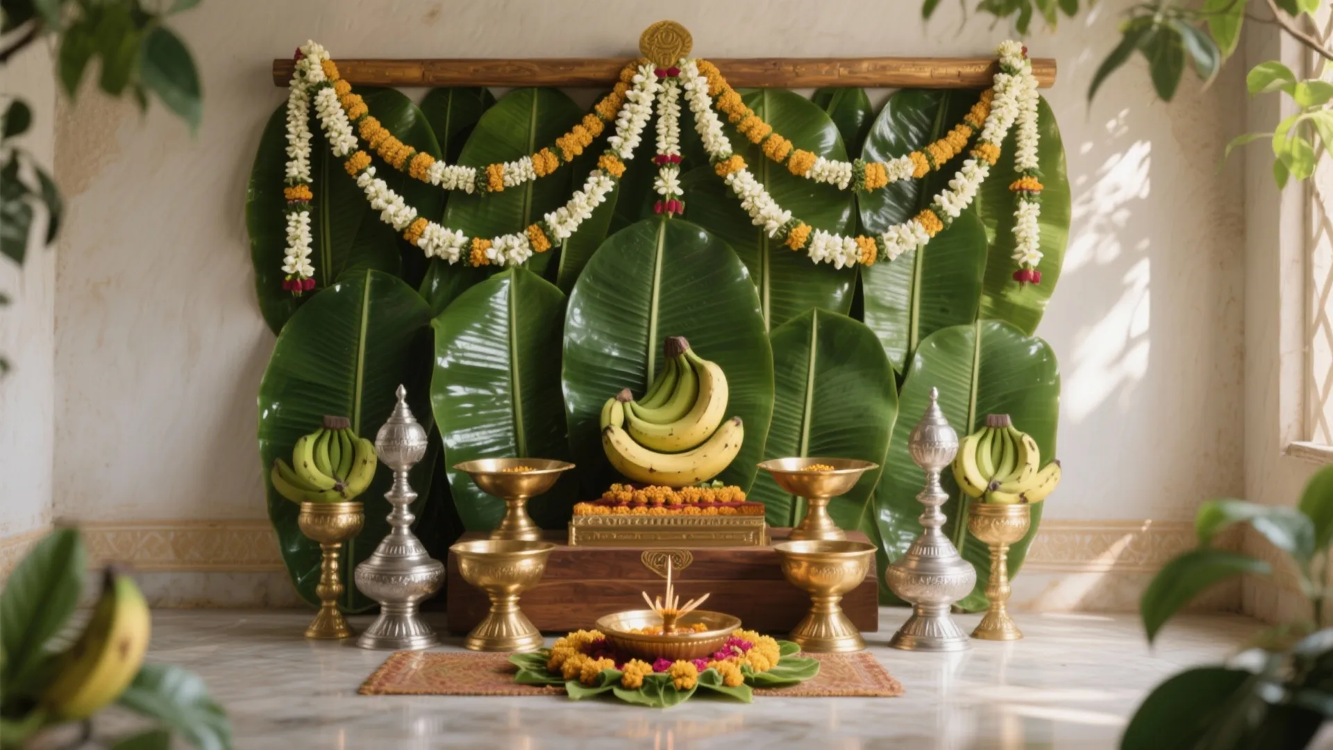 Banana Leaves and Jasmine for a Natural Backdrop