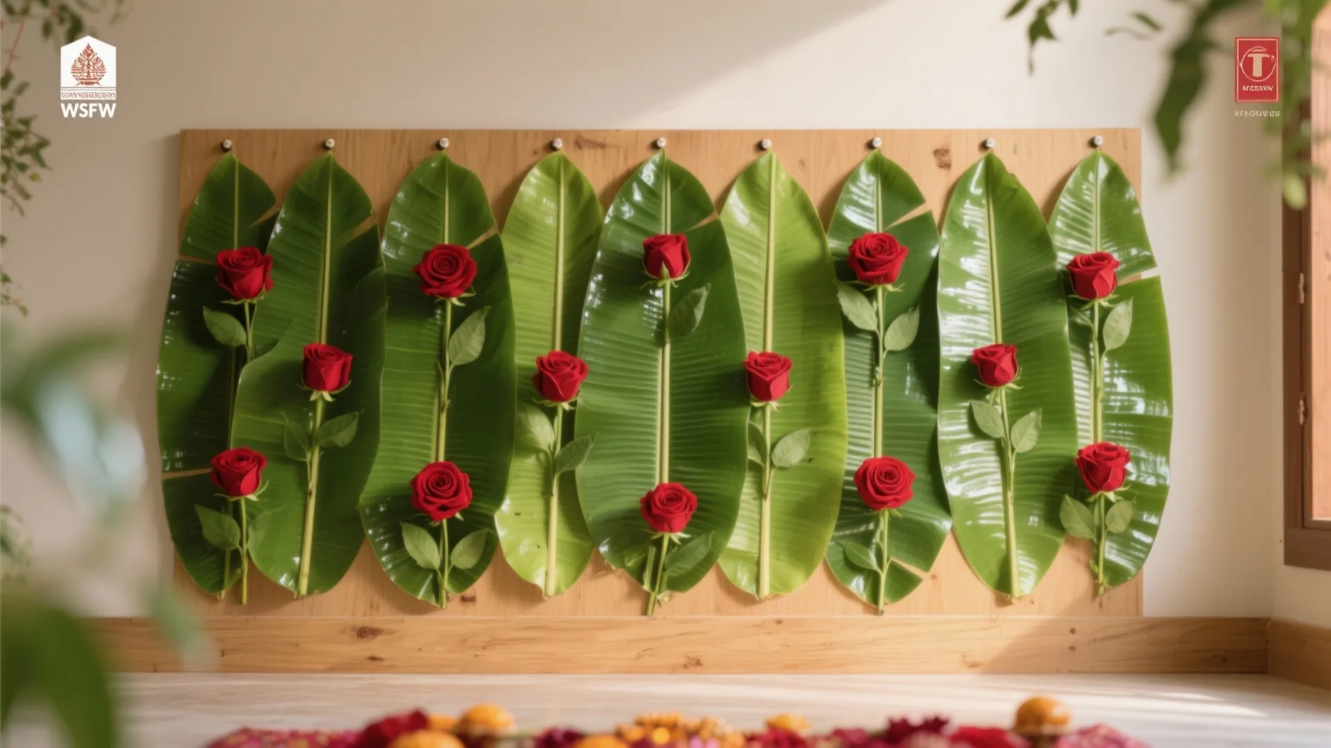 Banana Leaf Panels with Accent Blooms