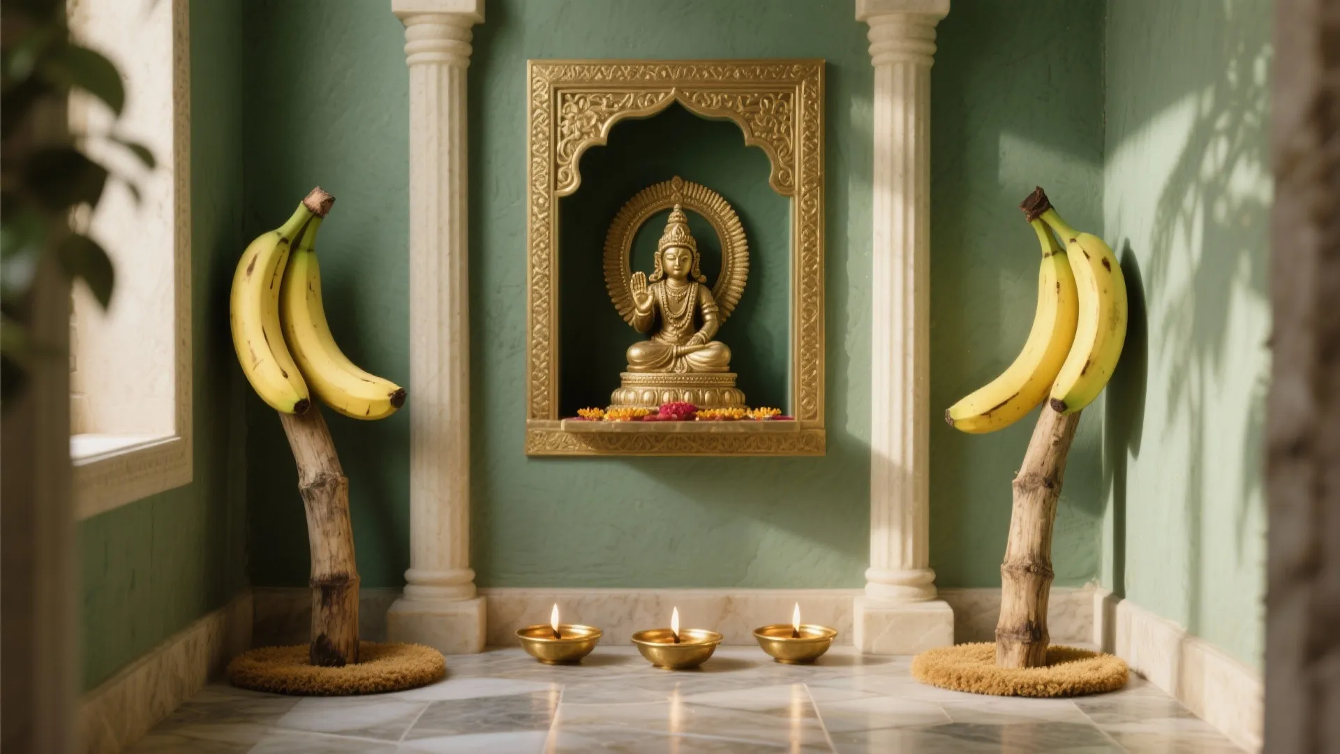 Banana Trunk Pillars Beside the Altar
