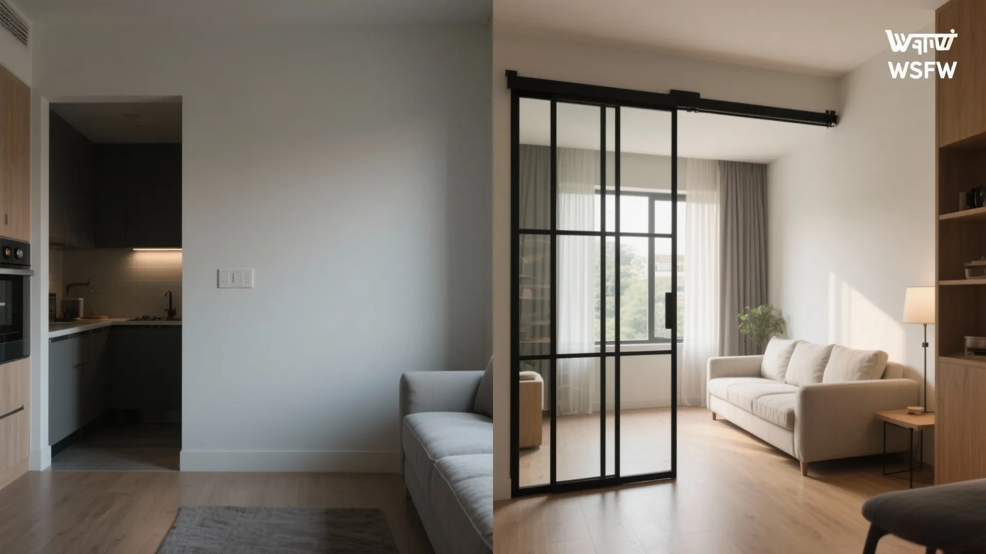 Sliding glass partitions to borrow light