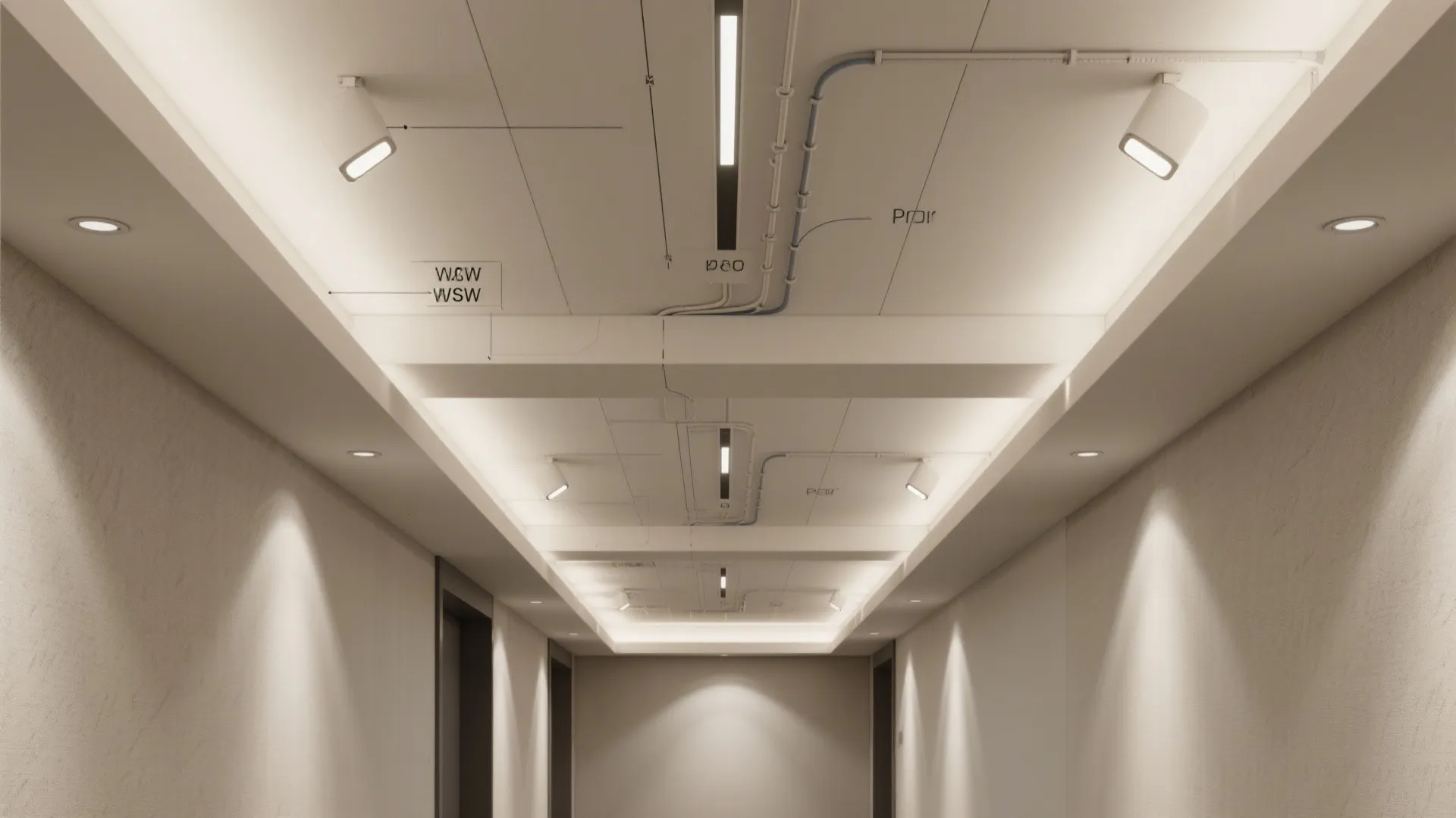 Layered ceiling bands to guide movement