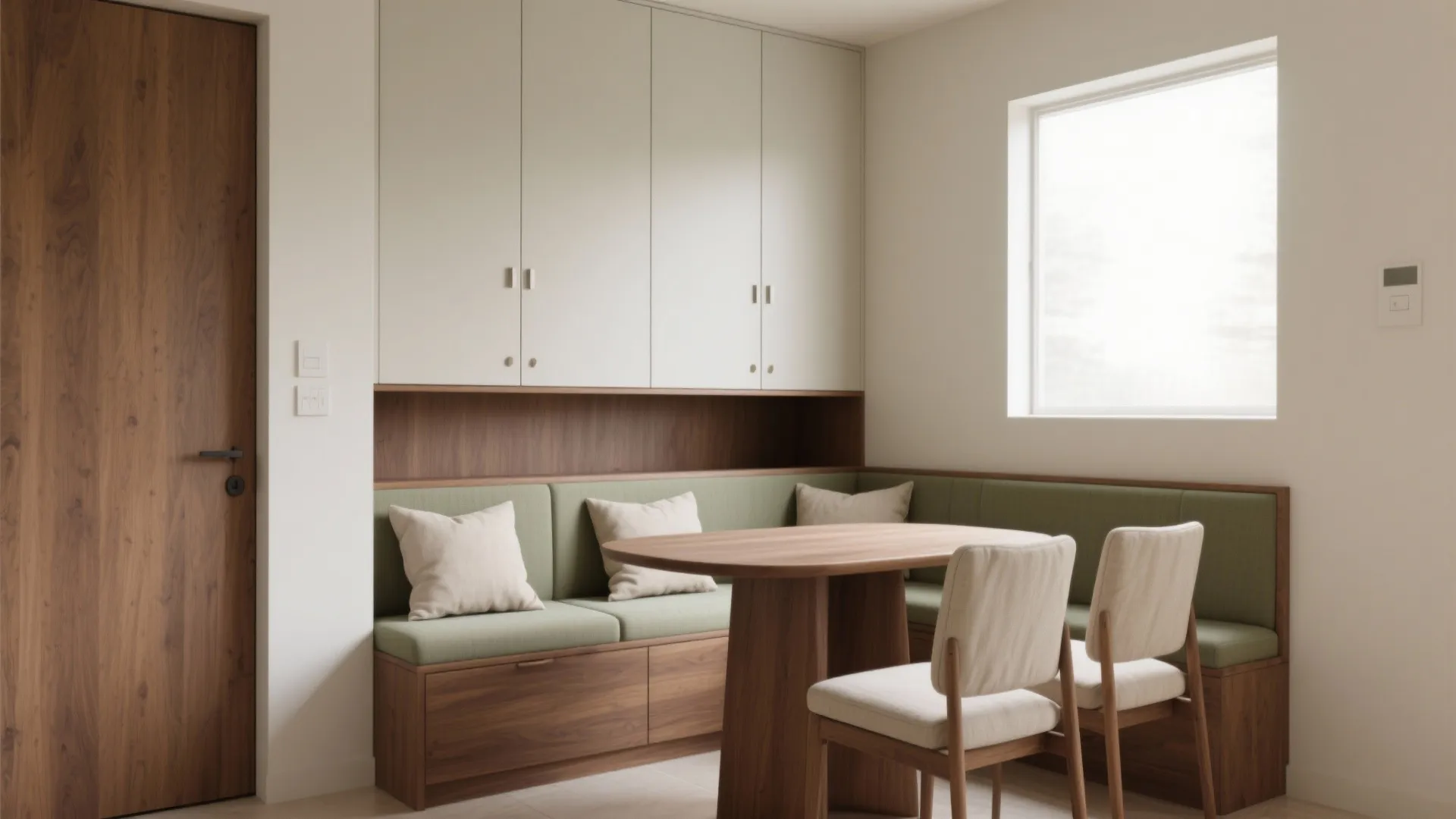 Minimalist Storage Wall + Cozy Banquette