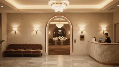 Luxury Hotel Lobby Design with Marble and Gold Accent