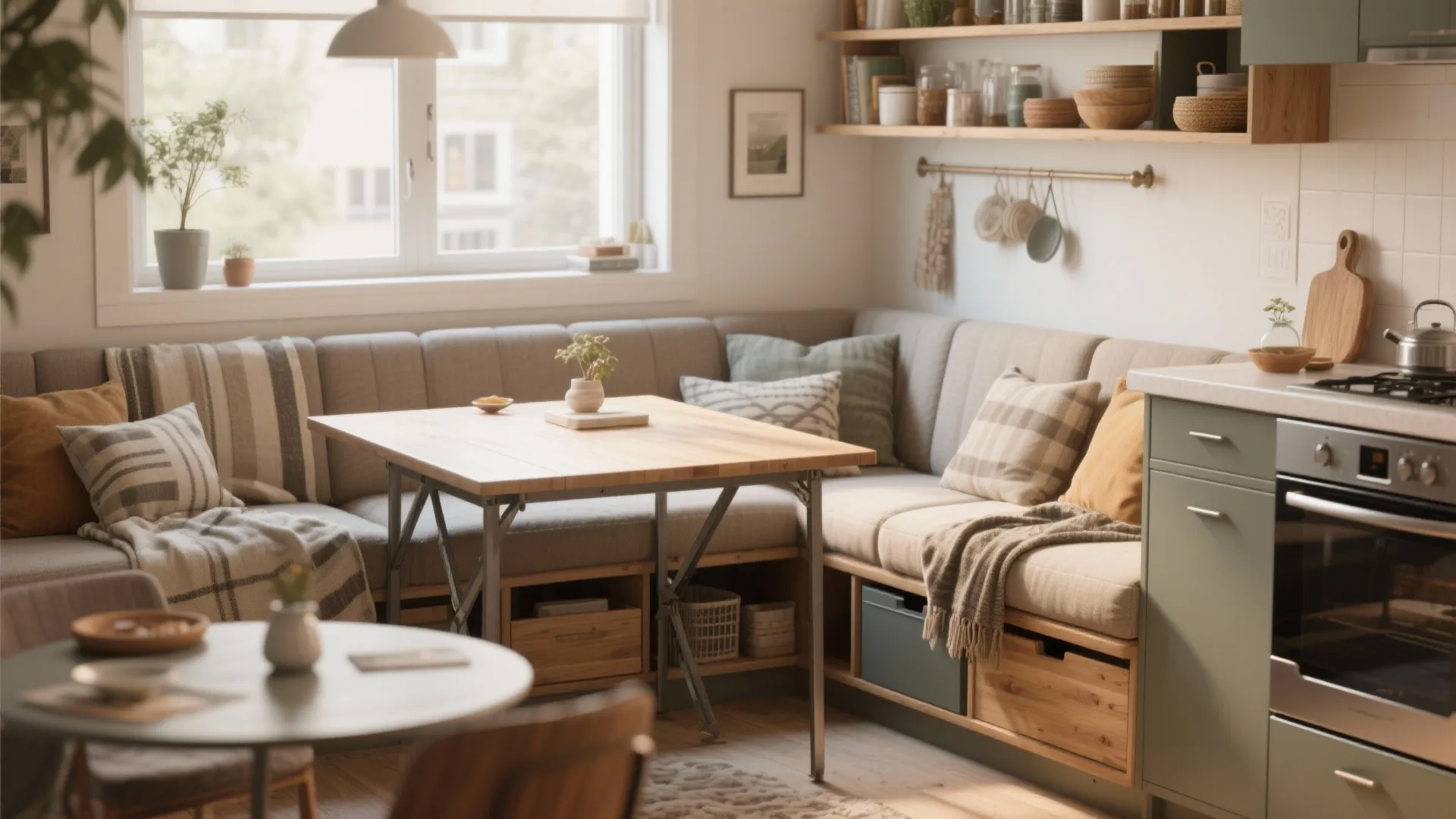 4. Banquette Seating and Multi-Use Surfaces