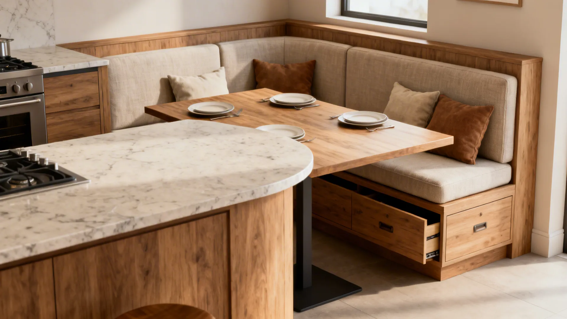 Idea 4: Banquette + Bar: Corner Comfort with a Social Spin