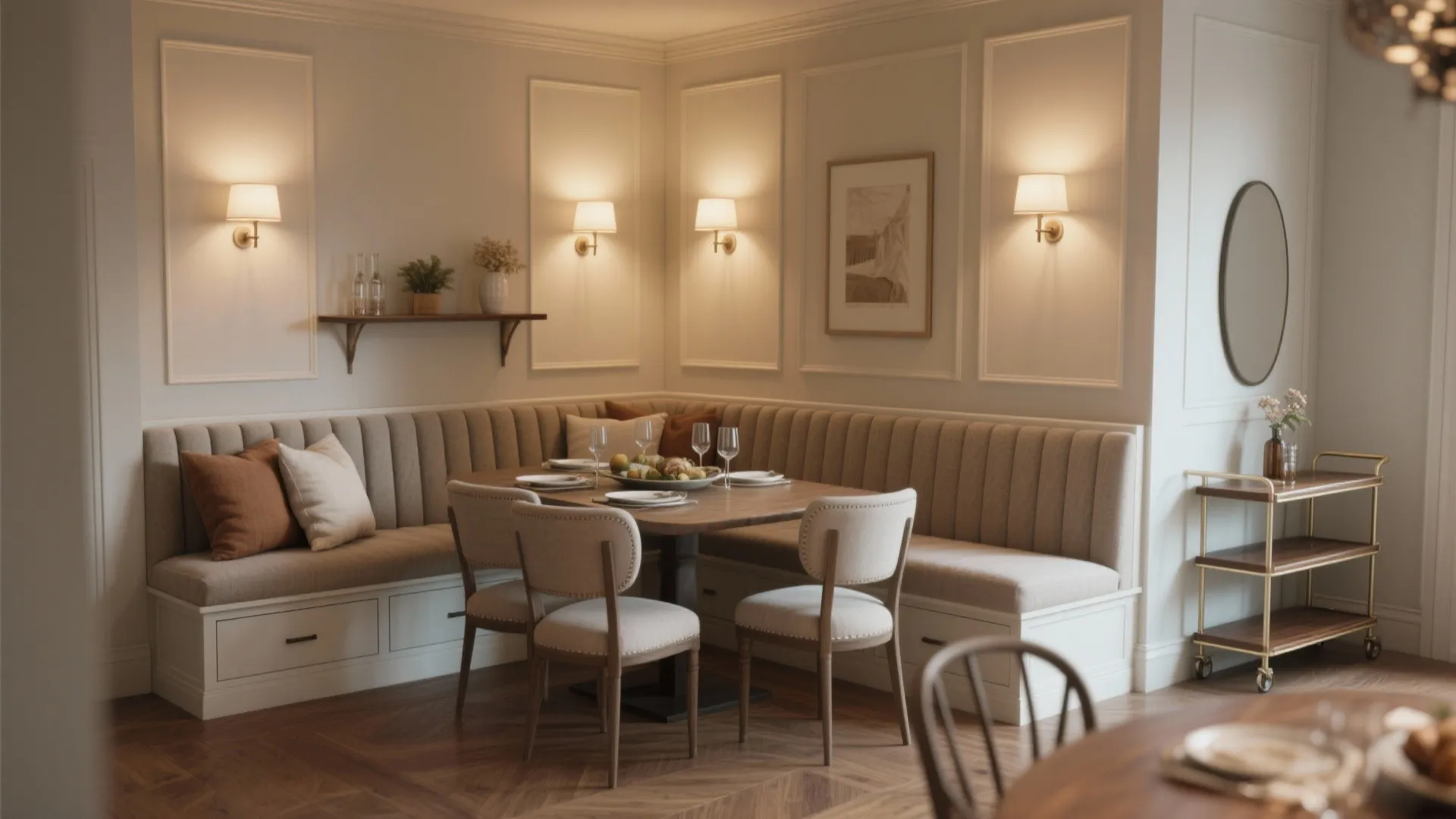 3. Banquette on One Wall for Space Efficiency