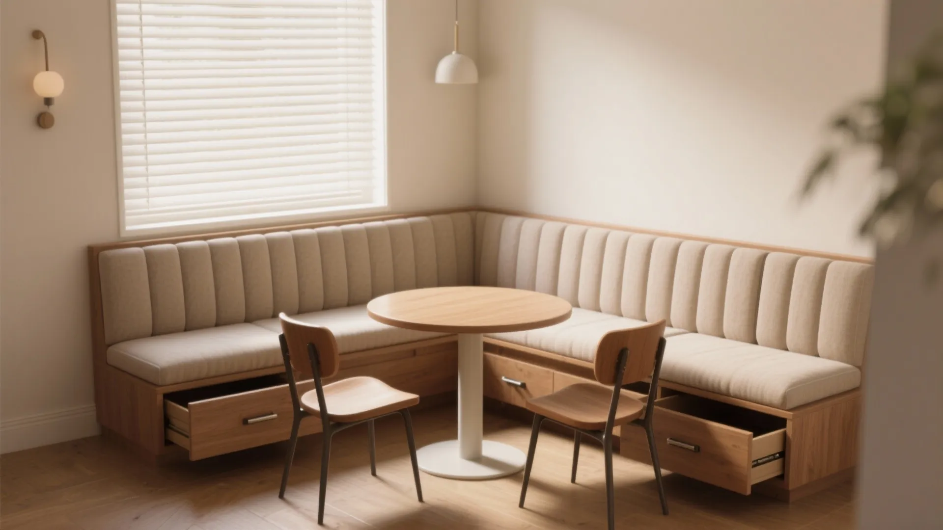 3. Built-in bench banquette for storage and softness