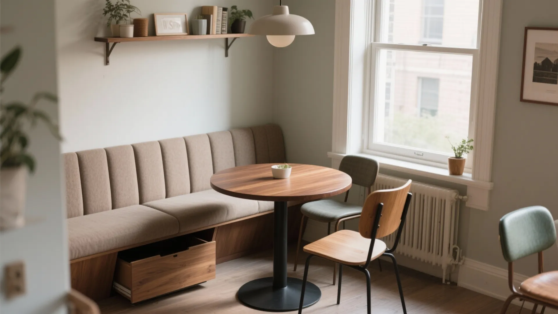 4. Pair with a built-in banquette or bench