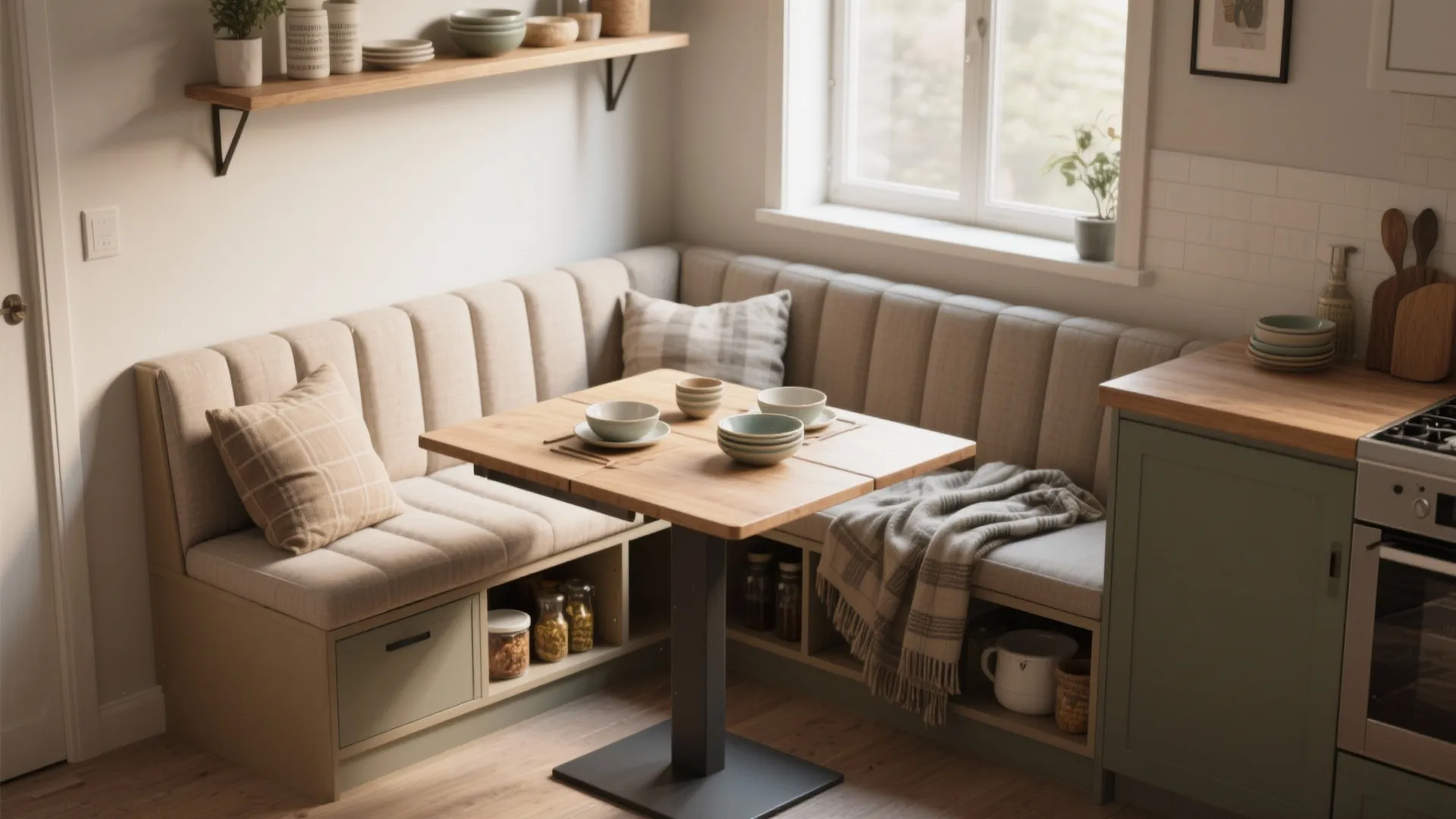 3. Bench integration: drop leaf on a built-in banquette