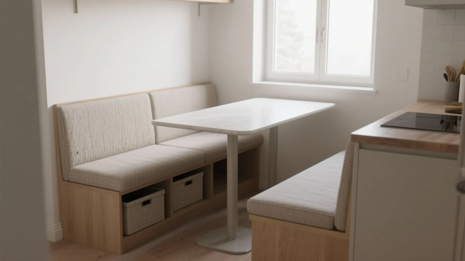 1. Narrow banquette or built-in bench