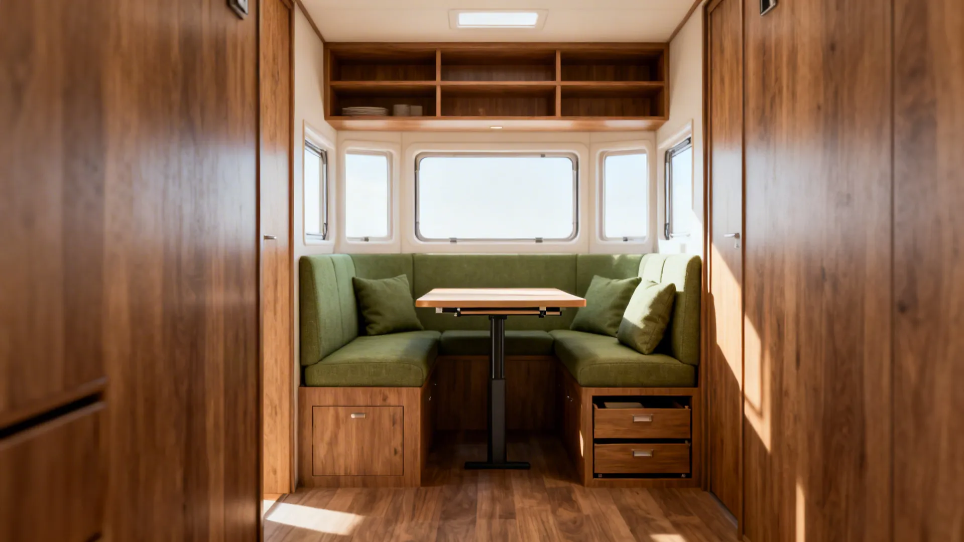 2. Built-in banquette seating along one wall