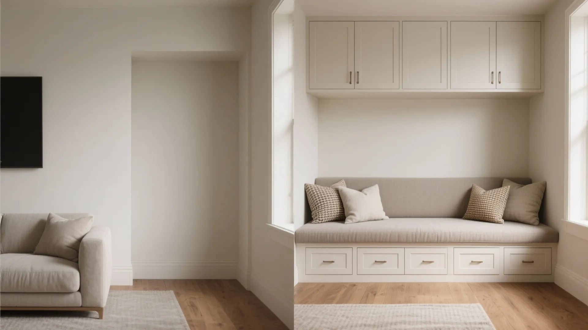 4) Built-in banquette or window bench-sofa with storage