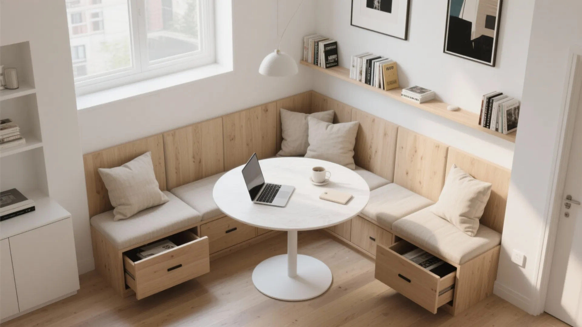 Built-in banquettes and multi-use corners