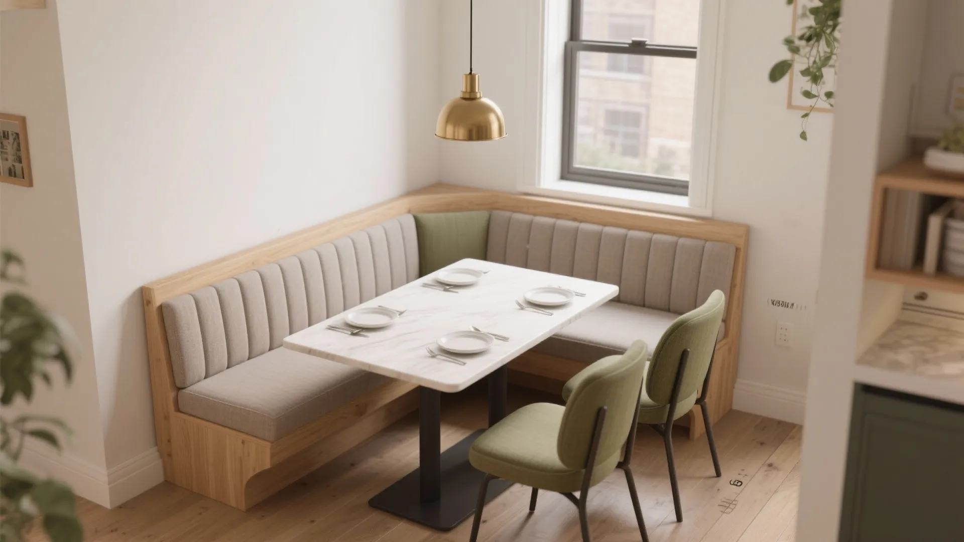 Banquette seating and narrow benches for tight corners