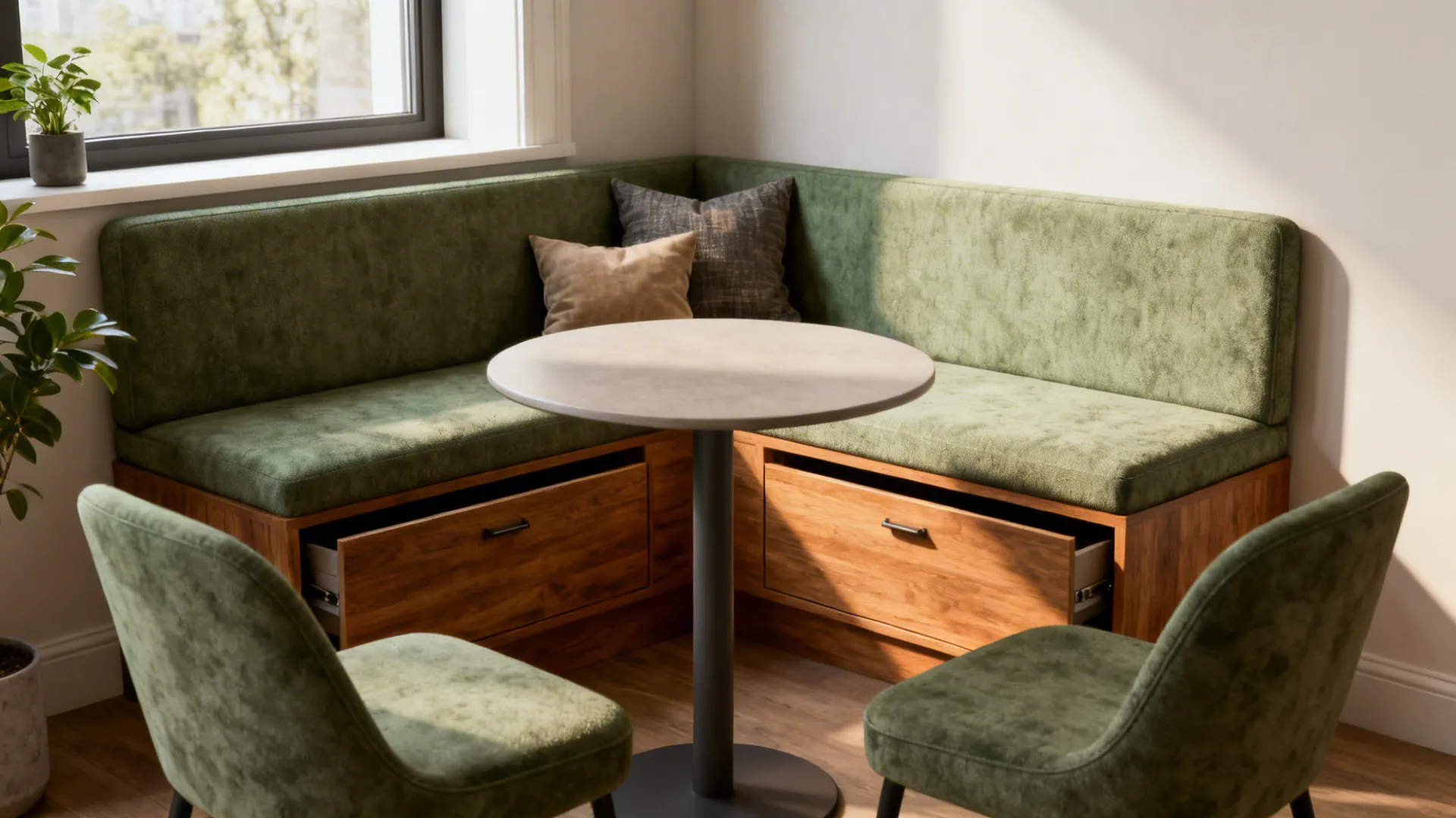 2. Built-in banquette seating to maximize corner real estate