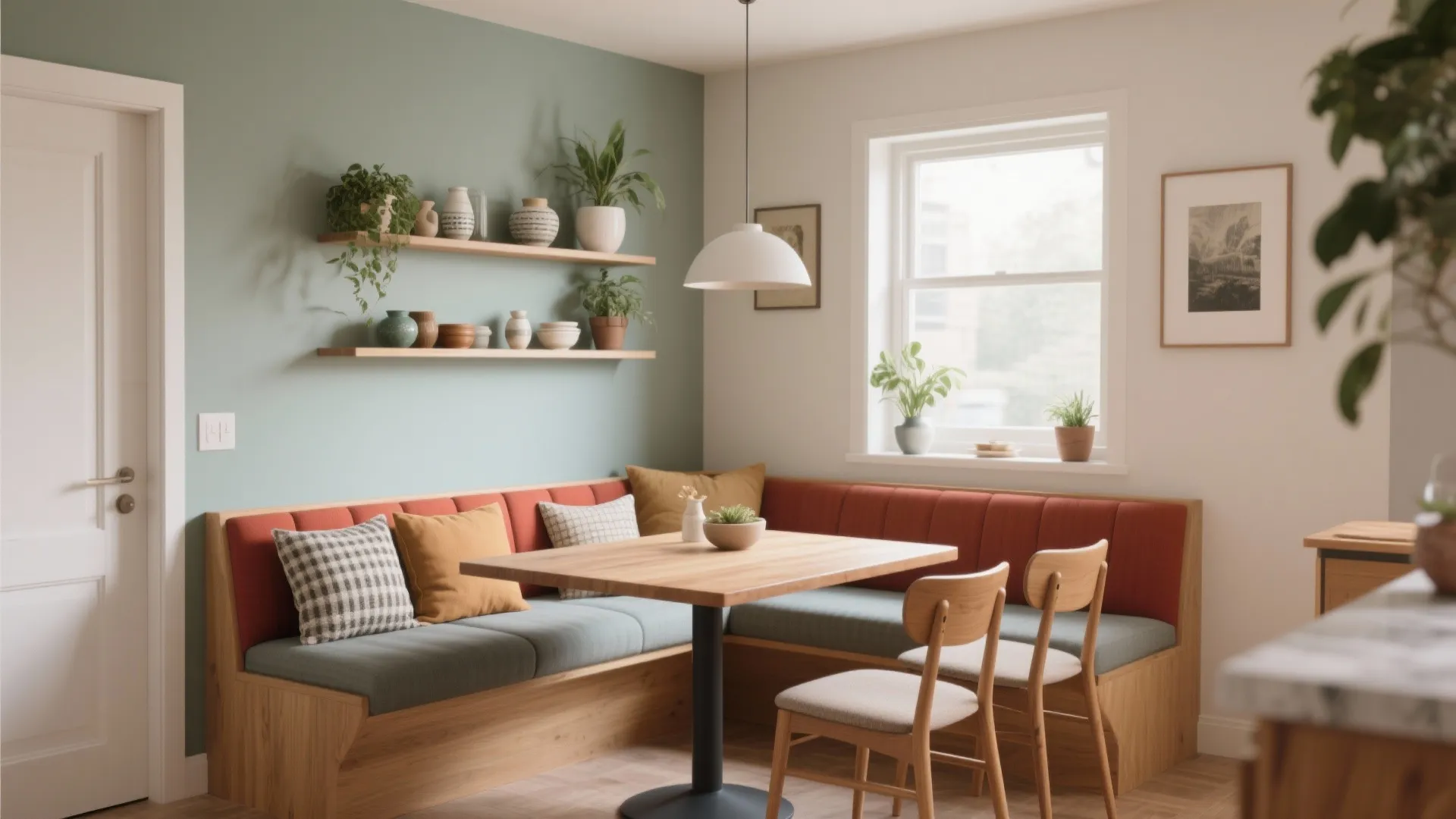 5. Built-in Banquette with Colorful Cushions