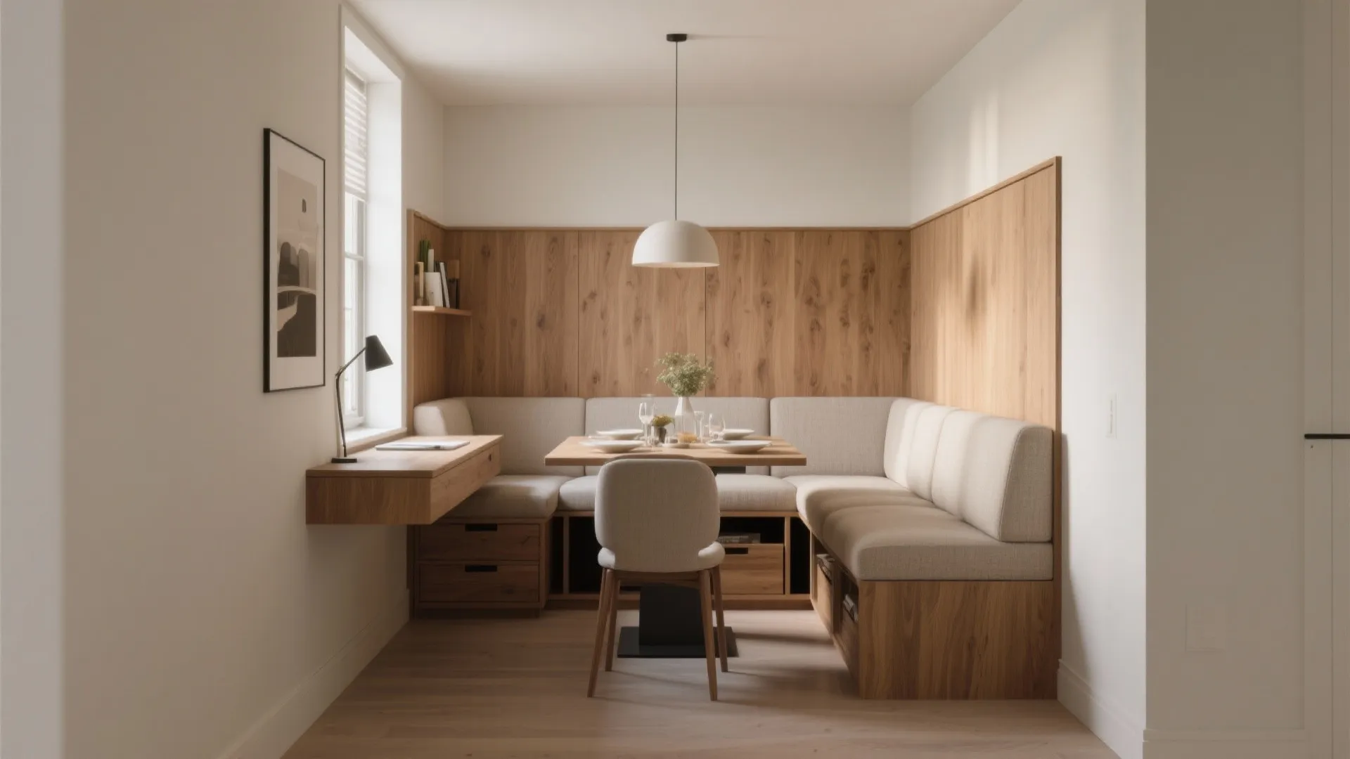 3. Built-In Banquette with Desk End