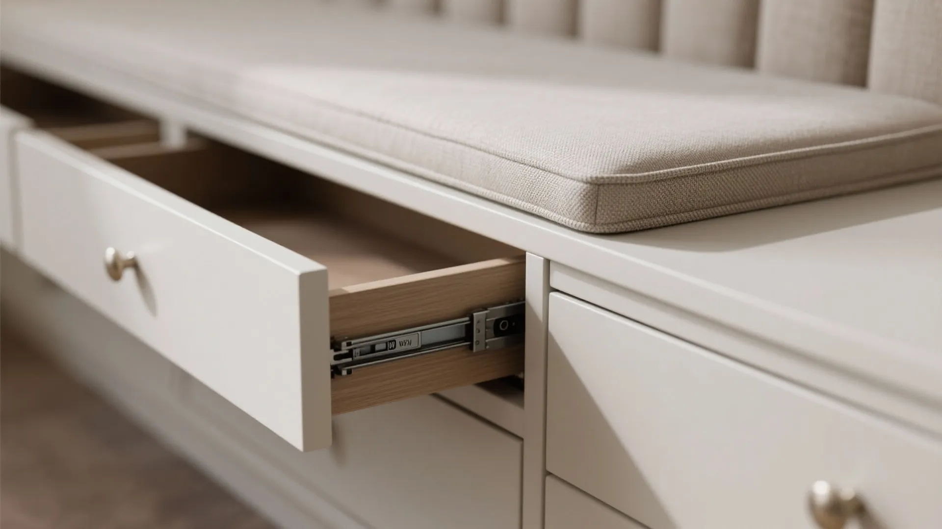 Built-in banquette with under-seat cabinetry