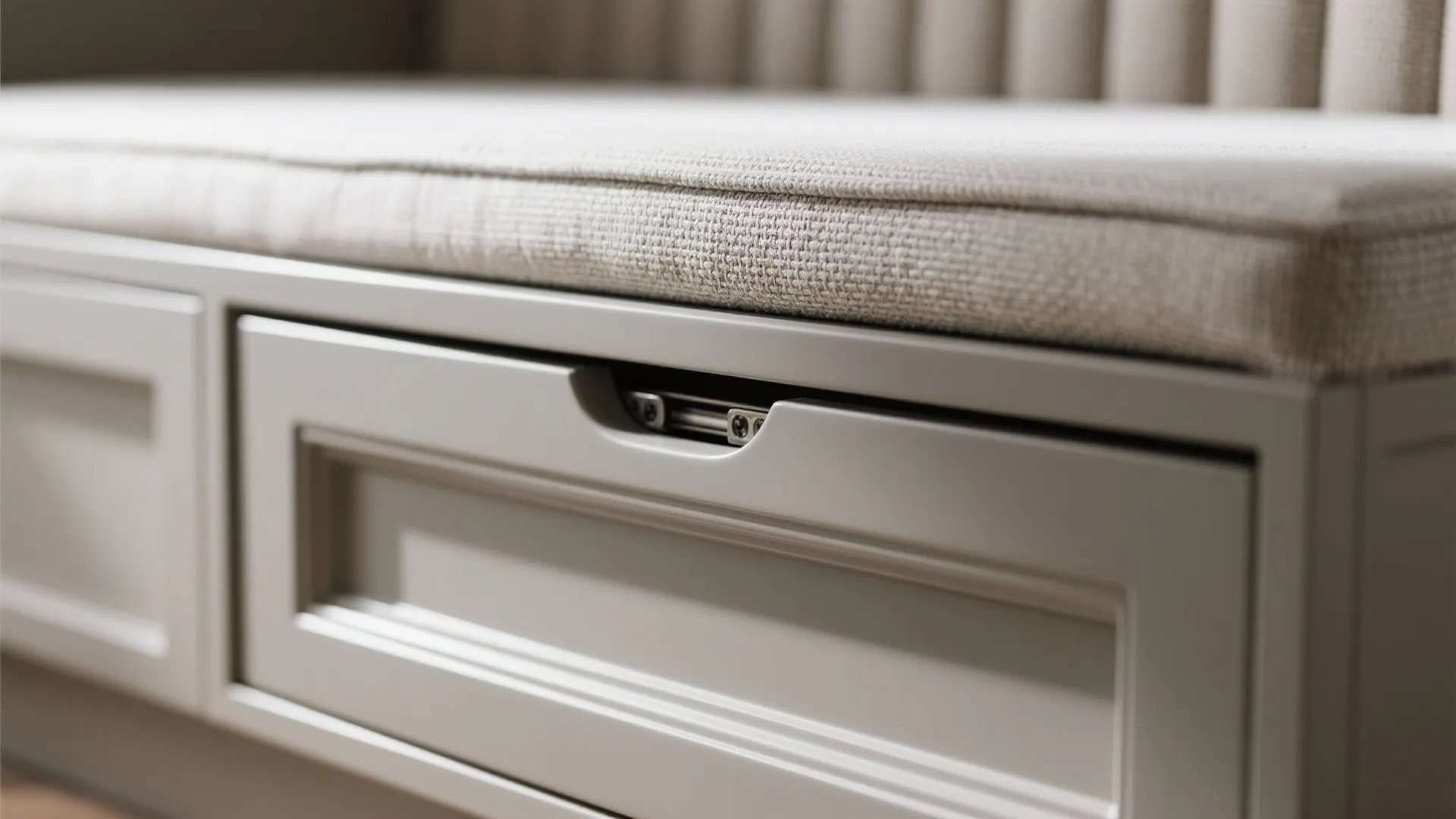 3) Banquette base storage with drawer modules