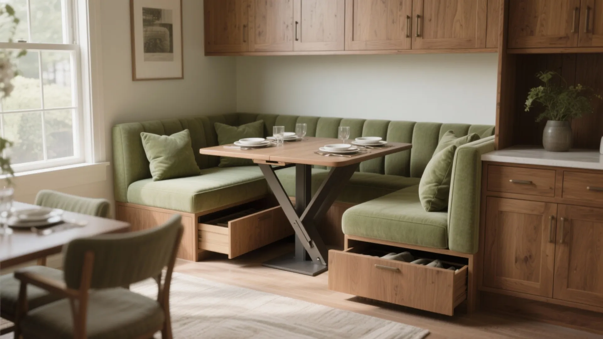 4. Built-in banquette with hidden leaf