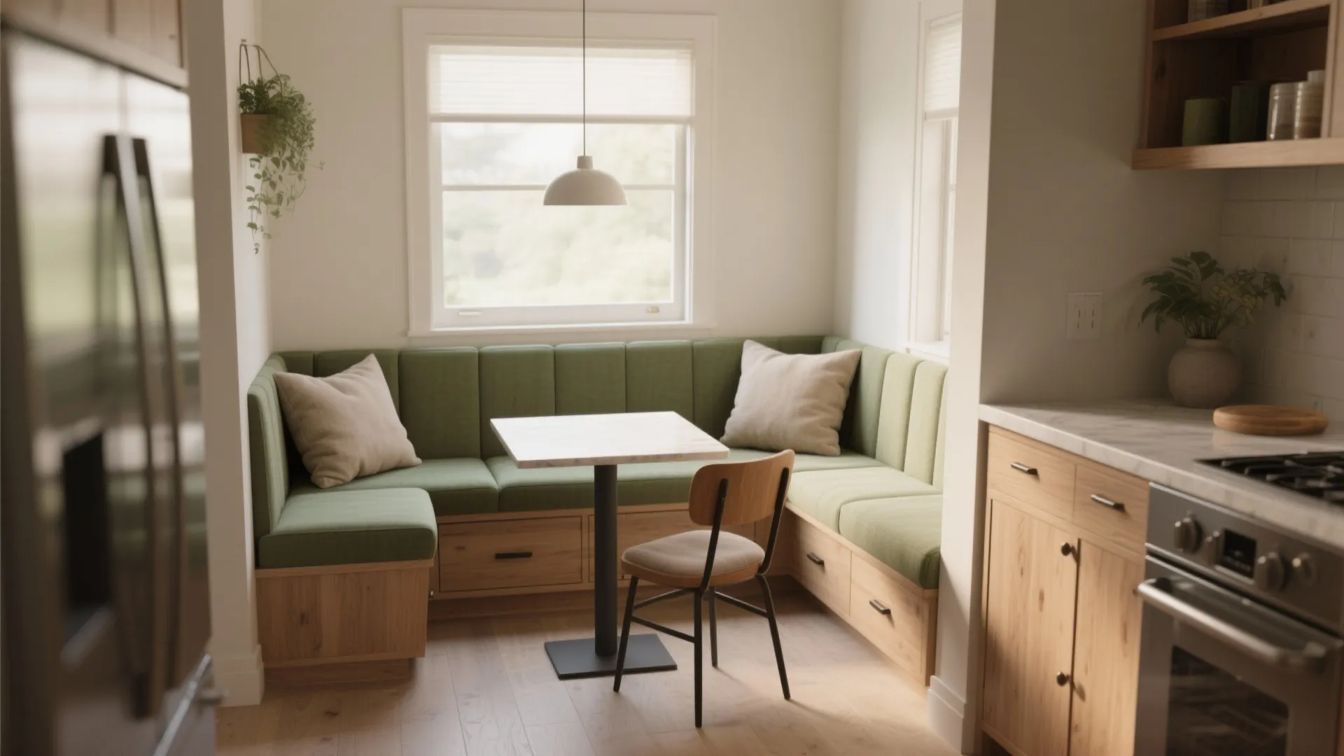 3. Built-in banquette with a small table