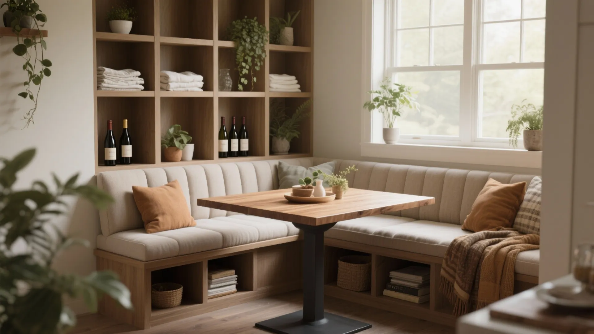 5. Banquette seating with integrated table