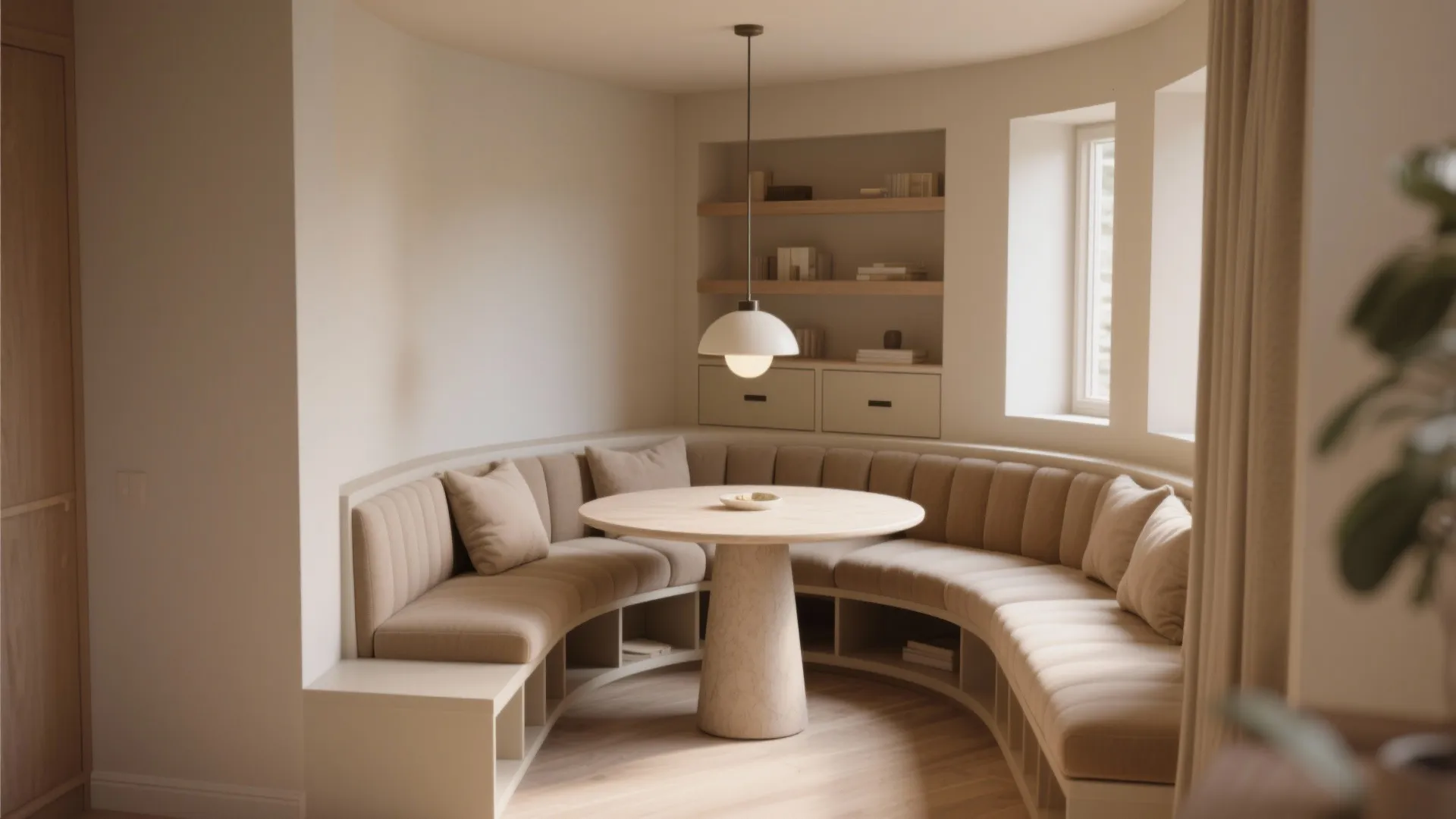 2. Built-in banquette plus round table