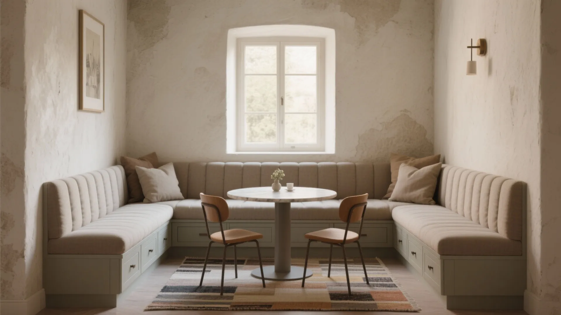 3. Built-in Banquette with a Small Round Table