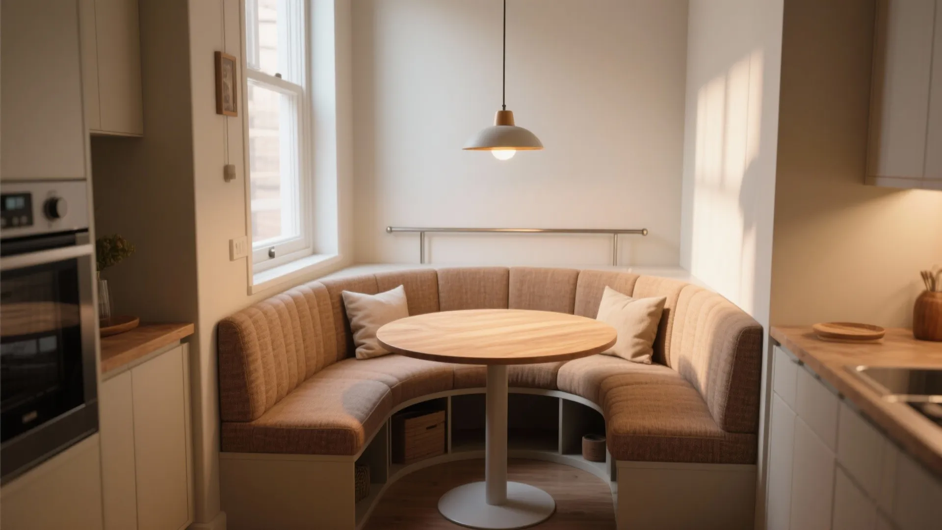 3. Banquette nook that embraces the curve