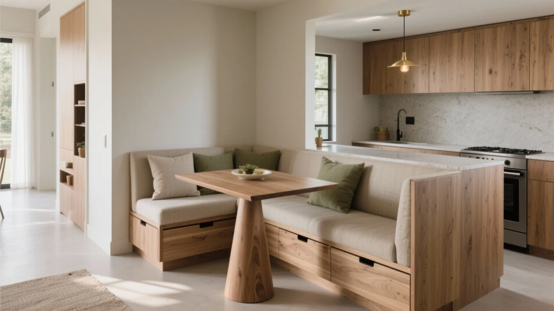 Built-in banquette + slide-in table combo