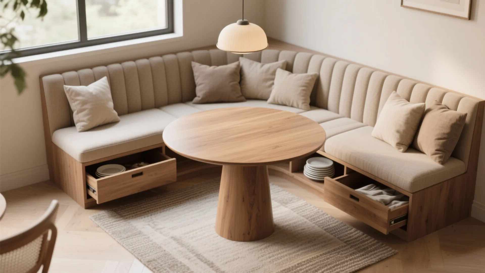 2. Built-in banquette with a compact round table