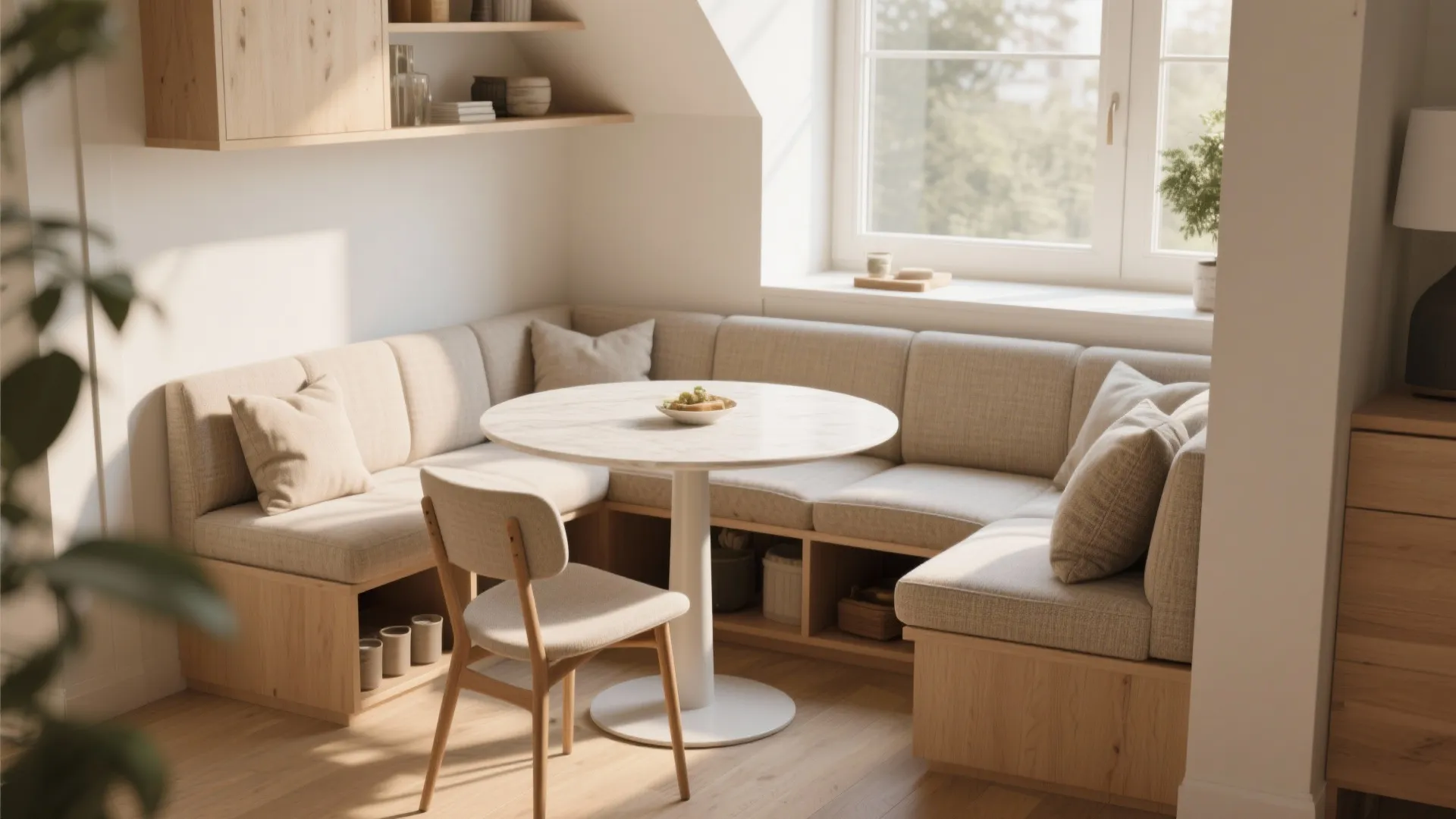 4. Pocket dining area with banquette and flexible seating