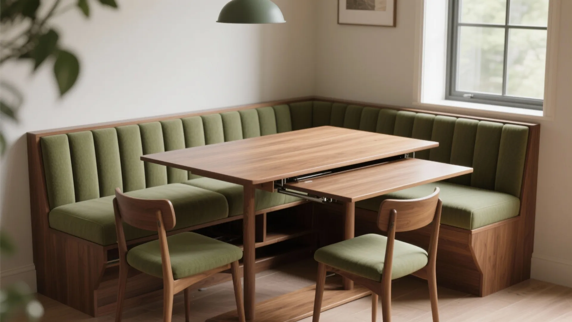 5. Built-in banquette with pull-out leaf