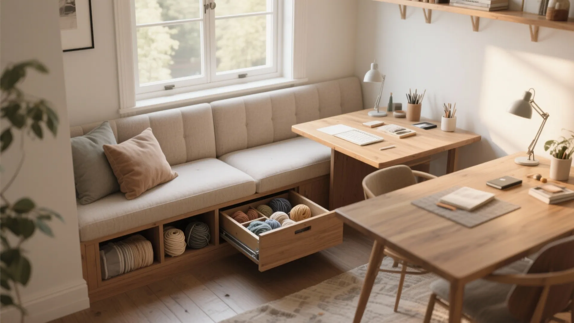 4. Built-in banquette with a pull-out table