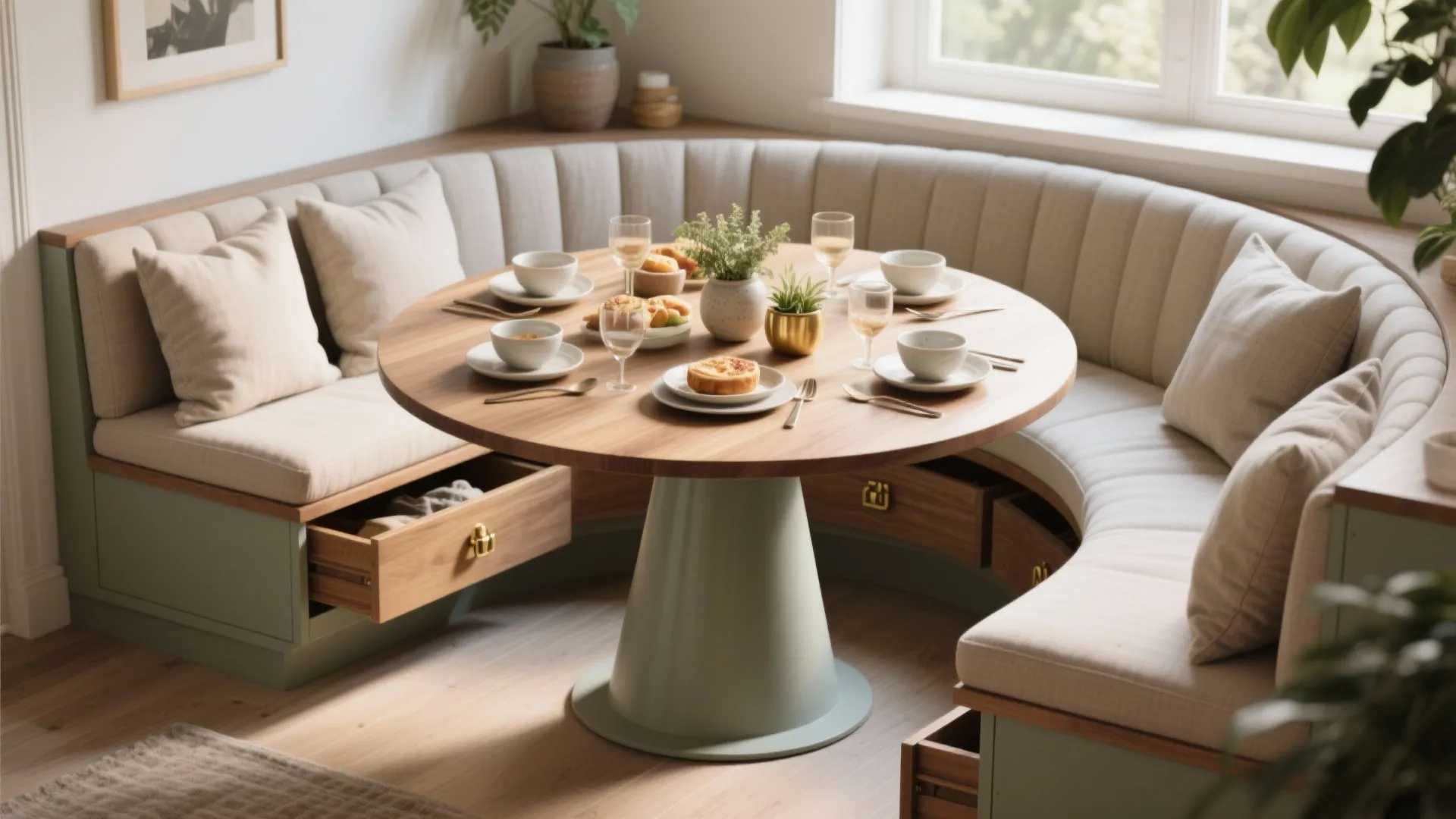 2. Built-in Banquette with a Round Table