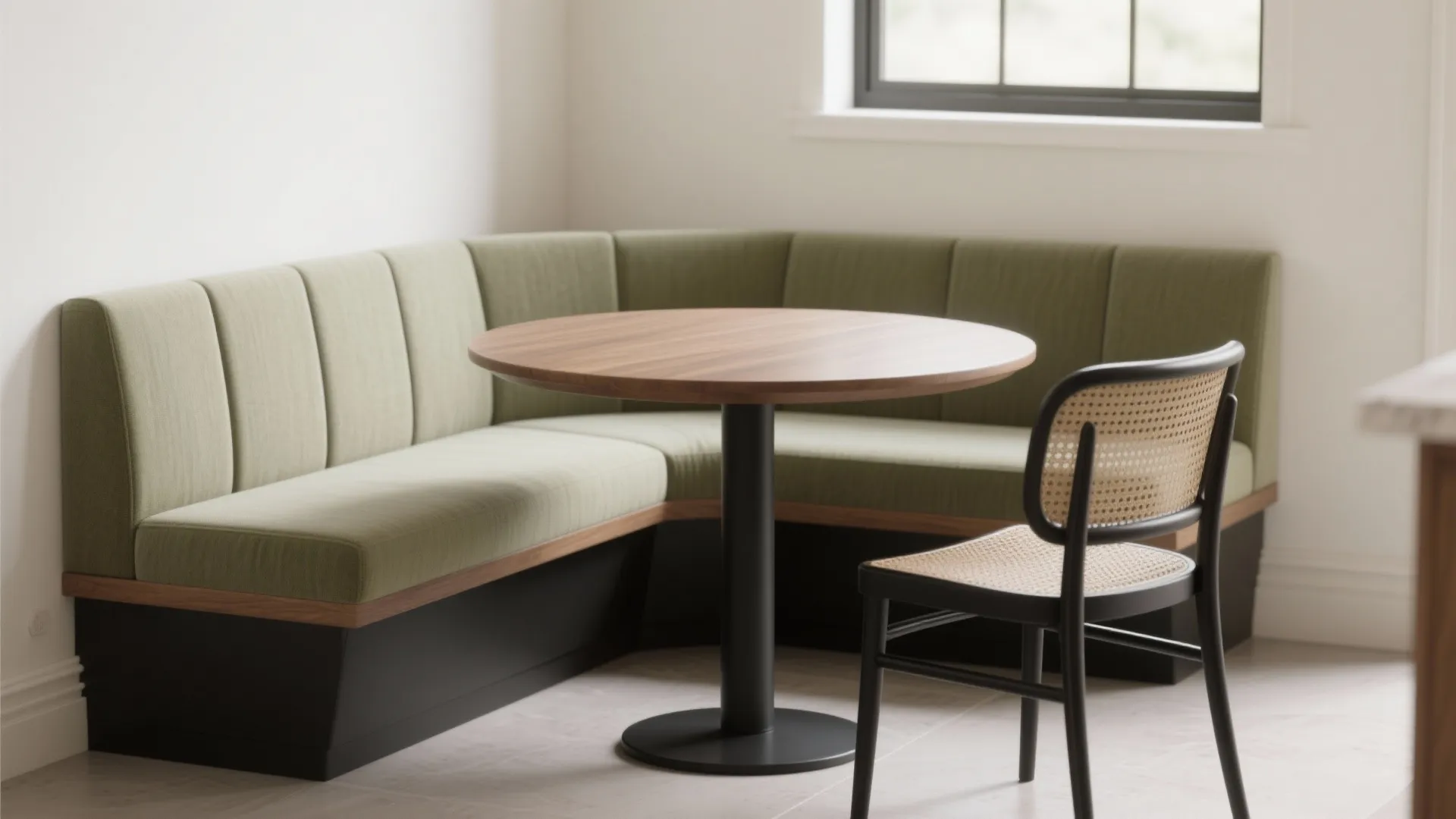 Banquette seating + a round table to unlock flow