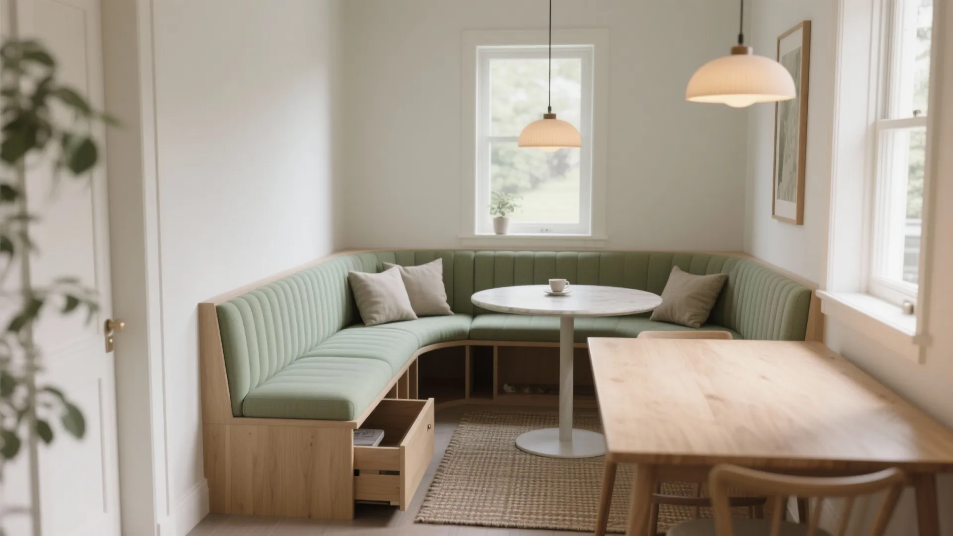 2. Mix a round table with banquette seating