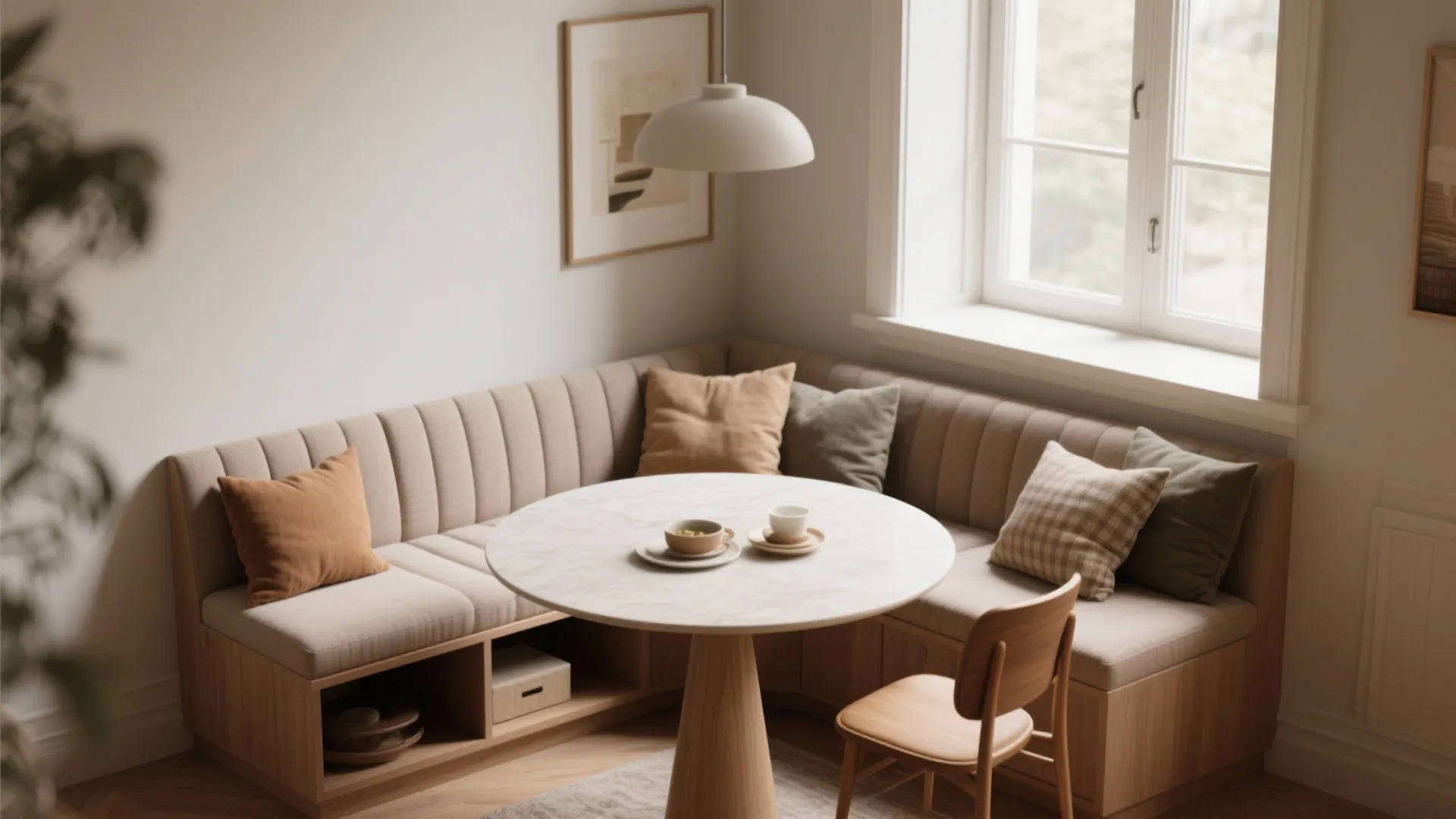 5. Built-in banquette plus round table