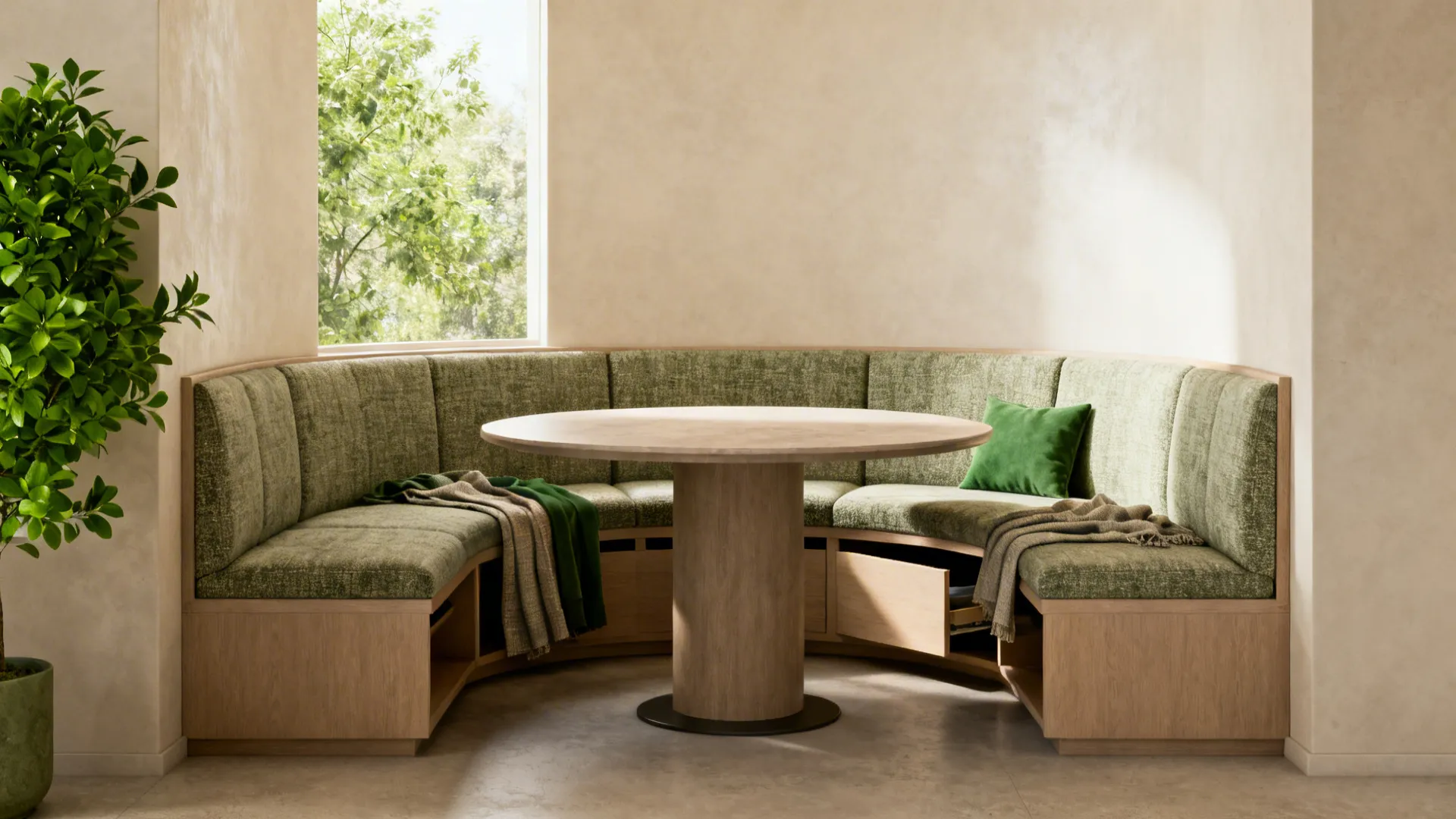 3. Built-in banquette with a round table
