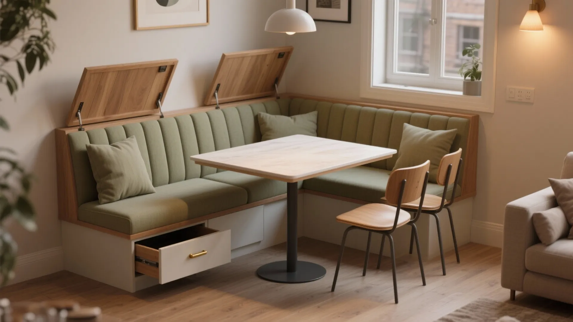 Built-In Banquette Seating With Hidden Storage