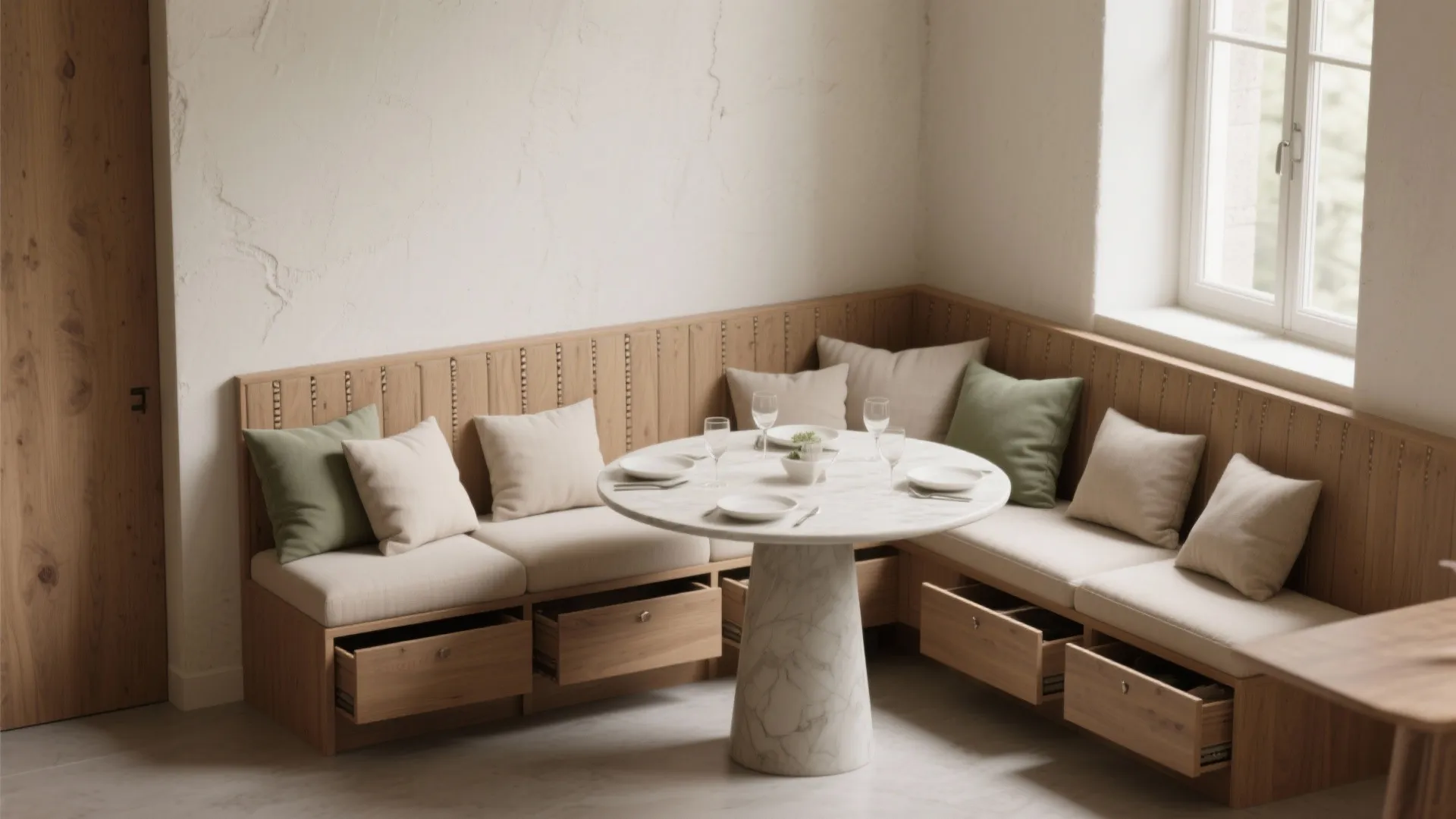 1. Flexible banquette seating
