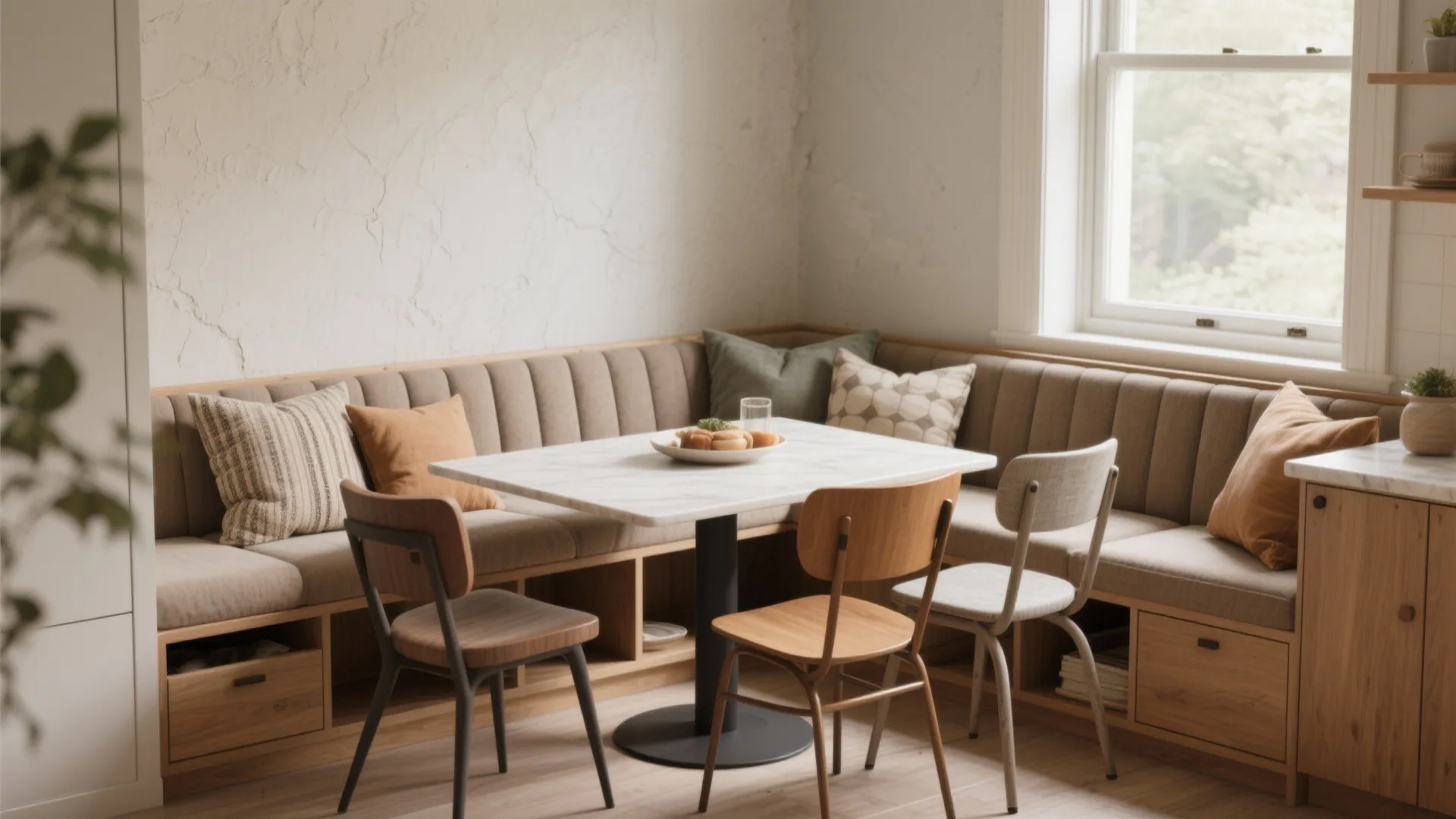 3. Banquette seating to tuck chairs away