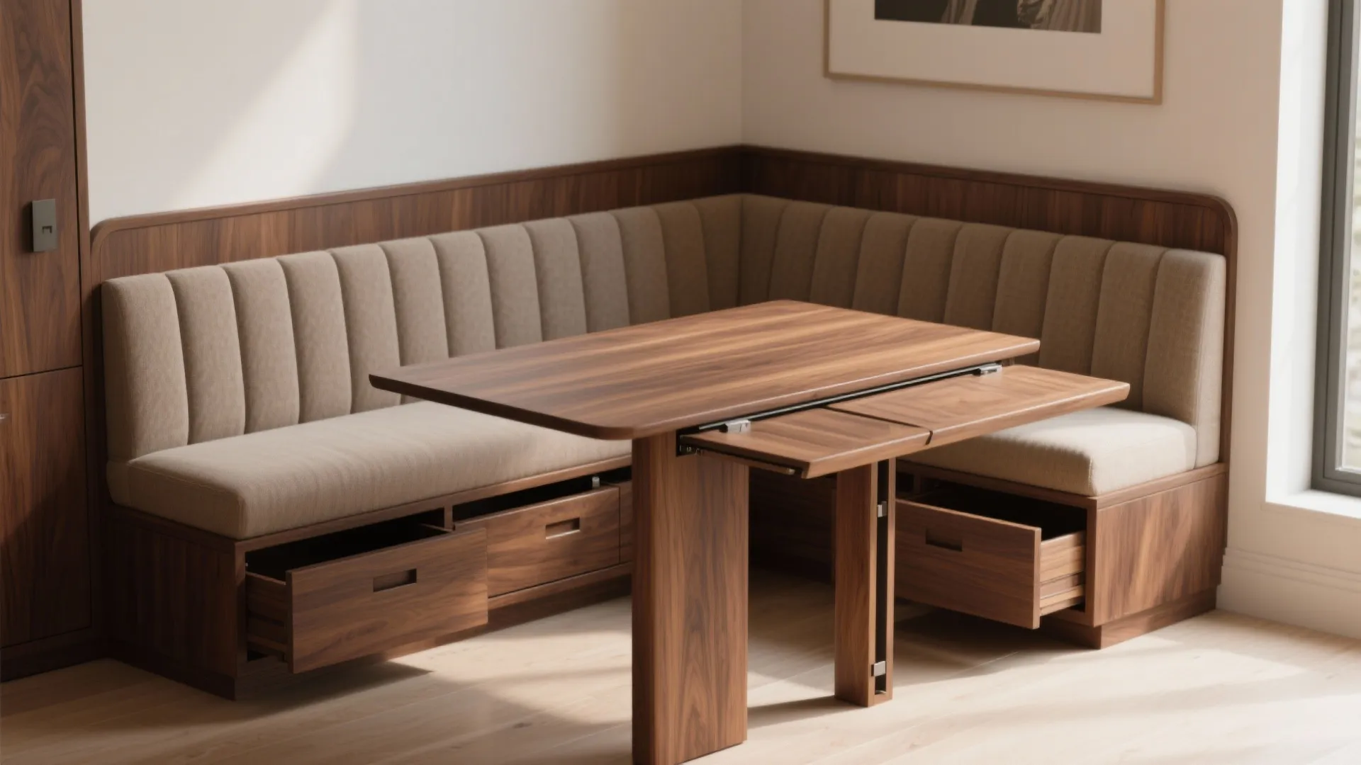 5. Built-in banquette with a sliding leaf