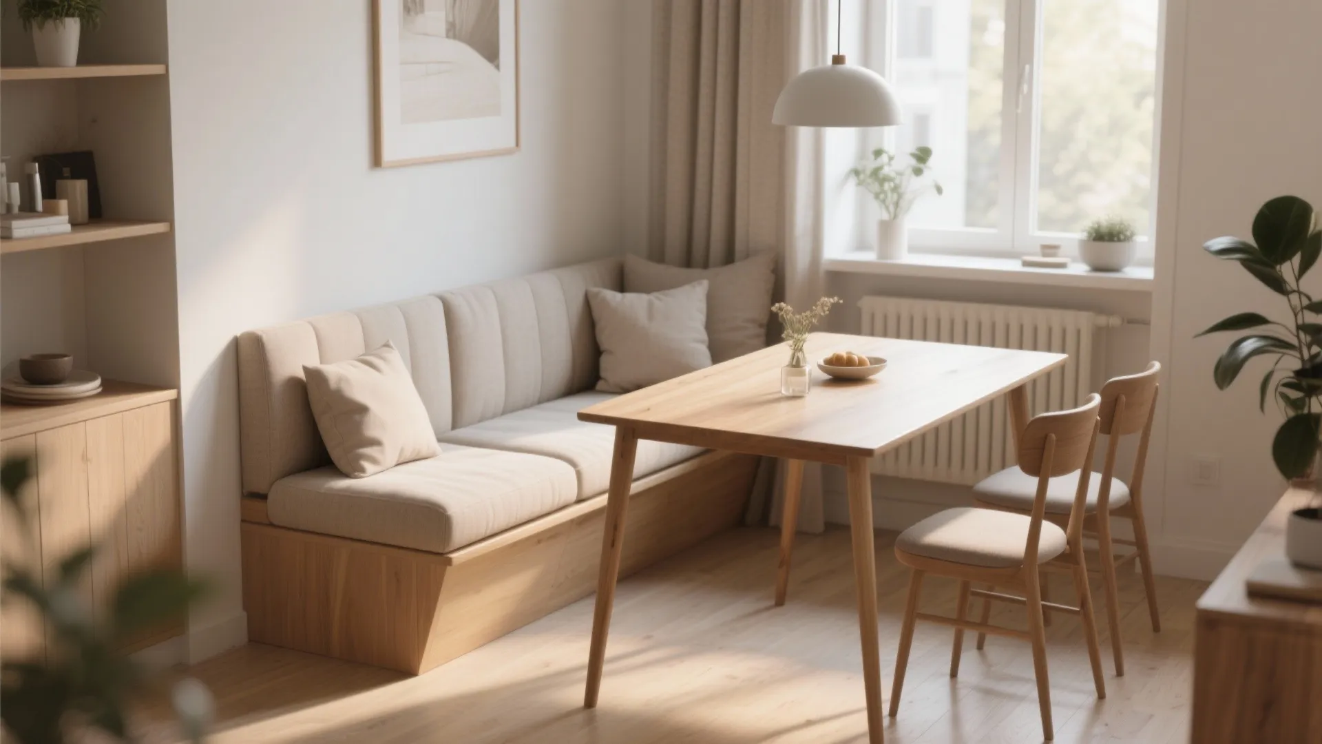 4. Banquette Seating with a Slim Table