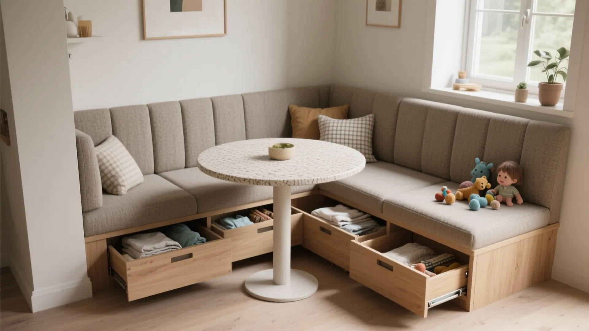 Banquette seating with built-in storage