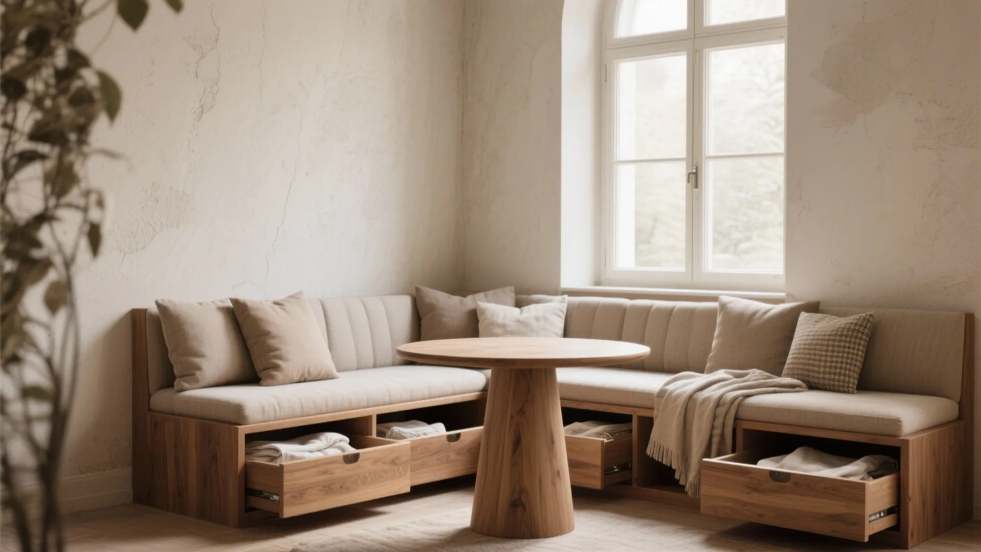 1. Built-in banquette with under-seat storage