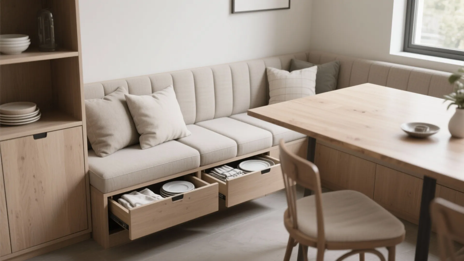 3. Built-in banquette with under-seat storage