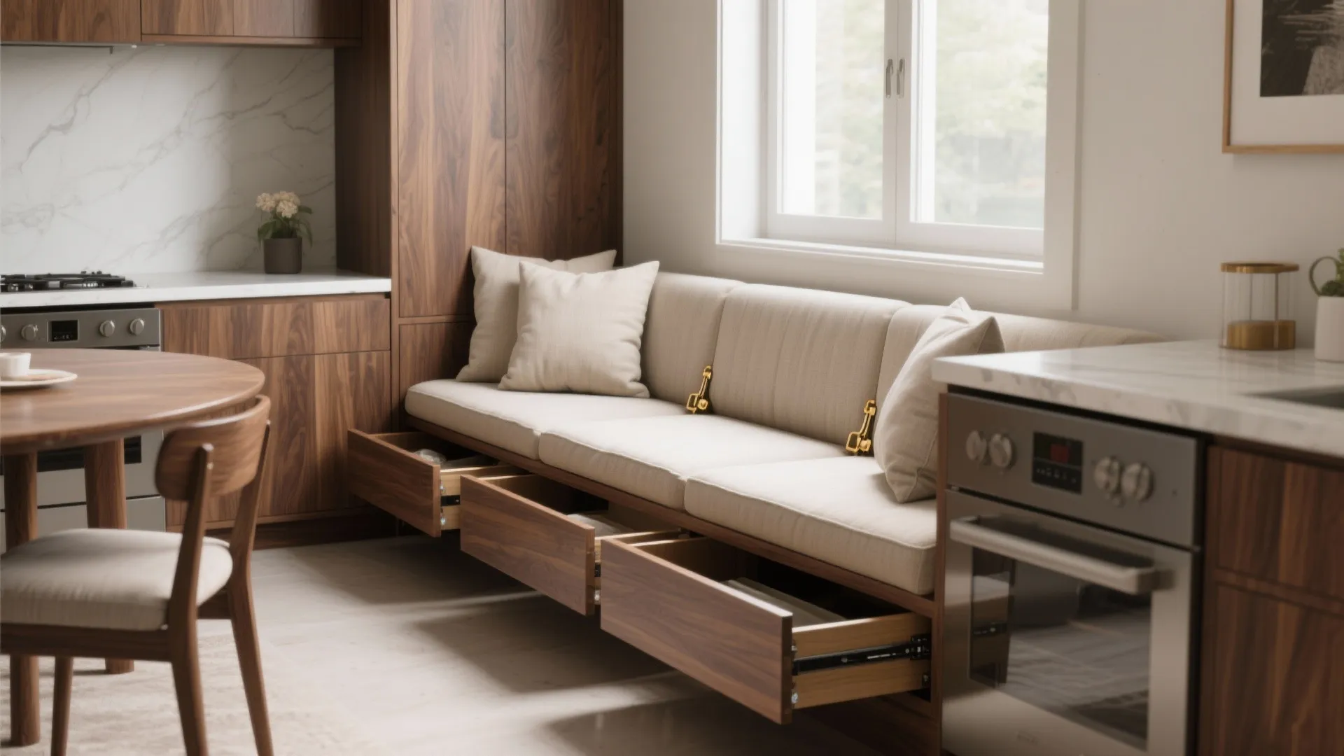 1. Built-in bench with hidden compartments